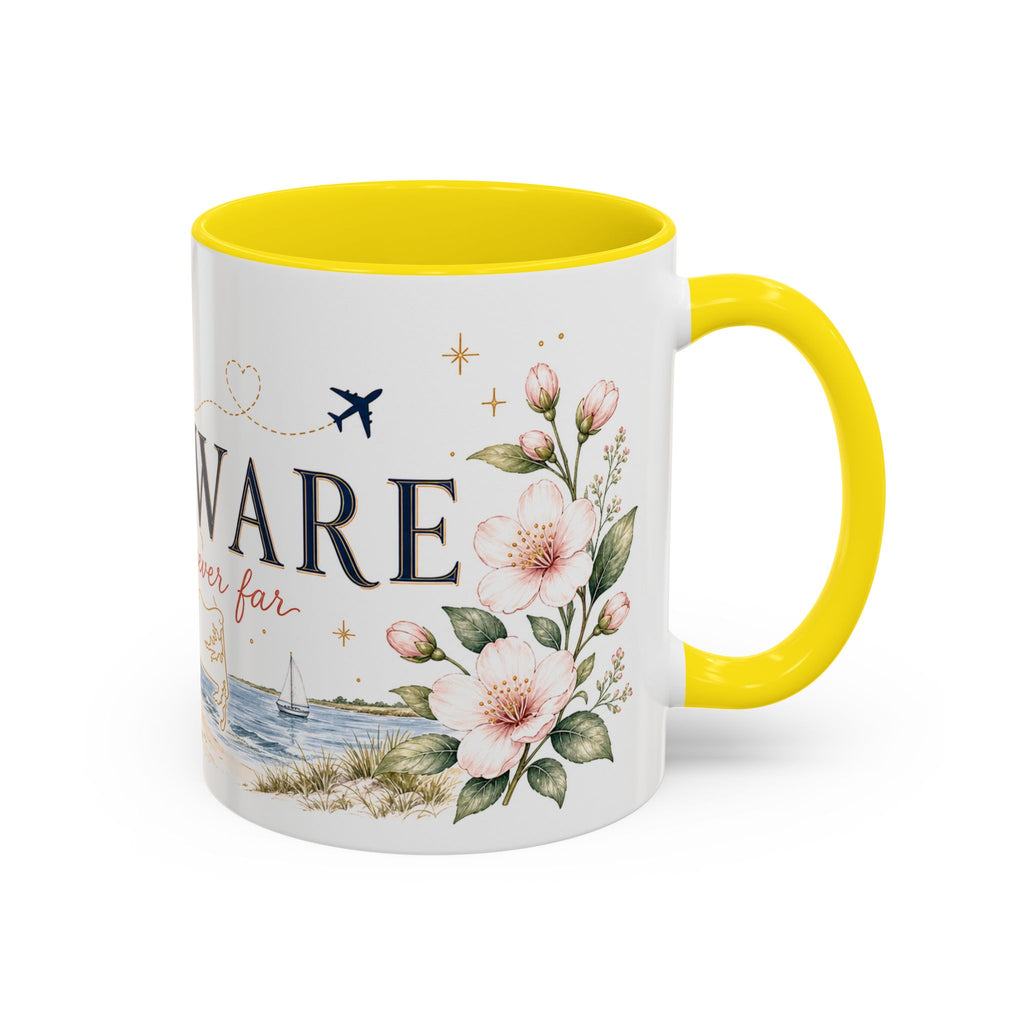 Delaware State Map Mug | Botanical Beach Accent Coffee Cup (11oz/15oz)