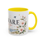 Delaware State Map Mug | Botanical Beach Accent Coffee Cup (11oz/15oz)