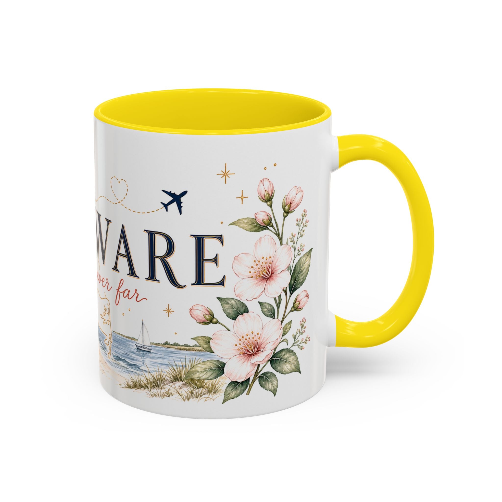 Delaware State Map Mug | Botanical Beach Accent Coffee Cup (11oz/15oz)