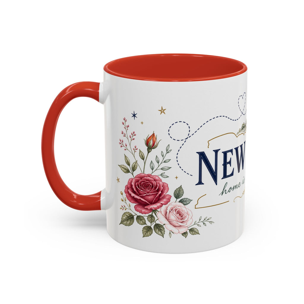 New York State Map Mug | Botanical Rose Accents, Long Distance Friendship Gift