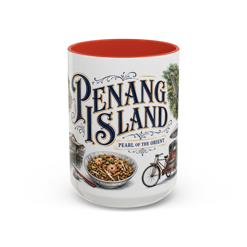 Penang Island Coffee Mug | Malaysia Travel Souvenir | Vintage Illustrated City Gift | 11 oz 15 oz Accent Mug