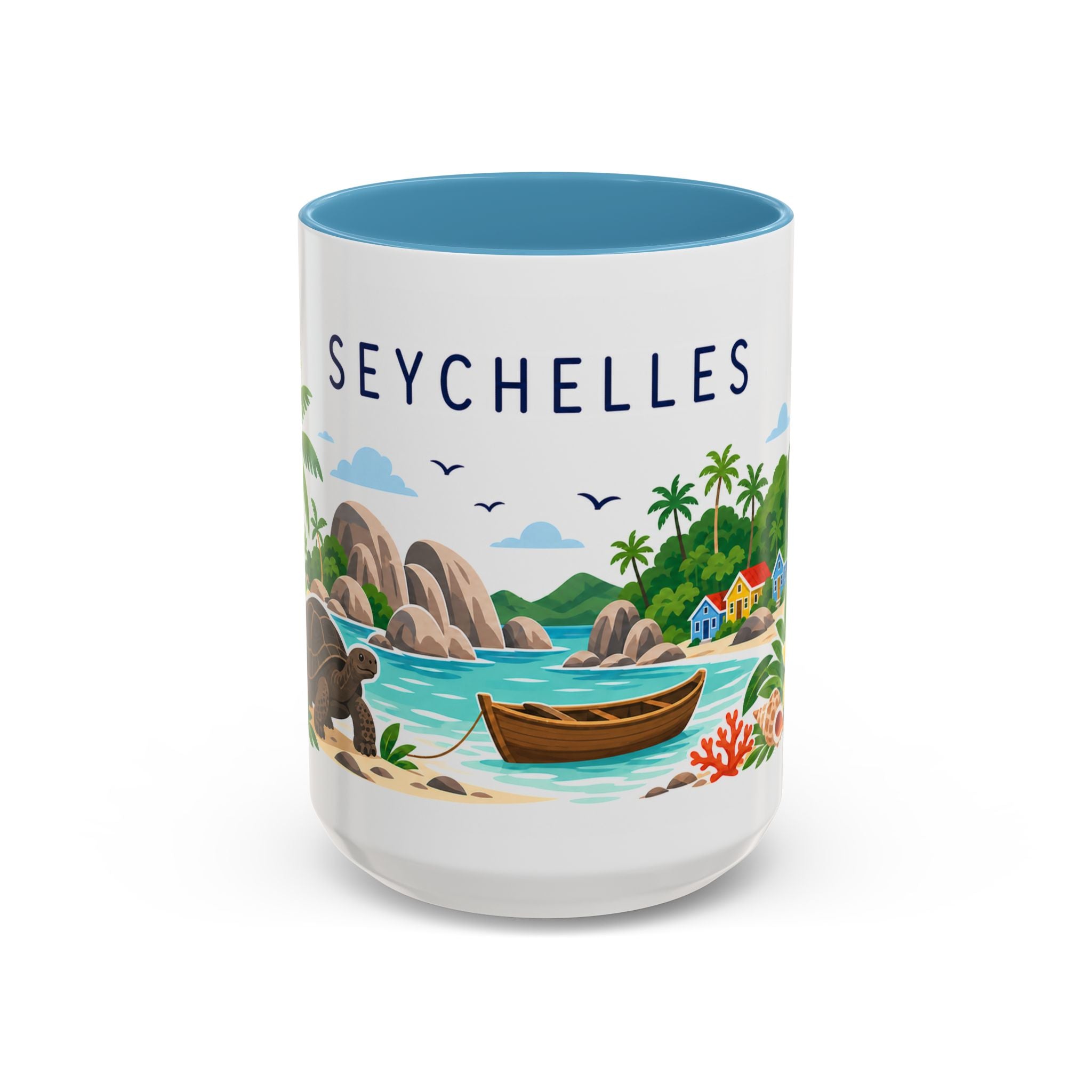 Seychelles Coffee Mug | Travel Destination Souvenir Gift | Accent Color Ceramic 11oz 15oz