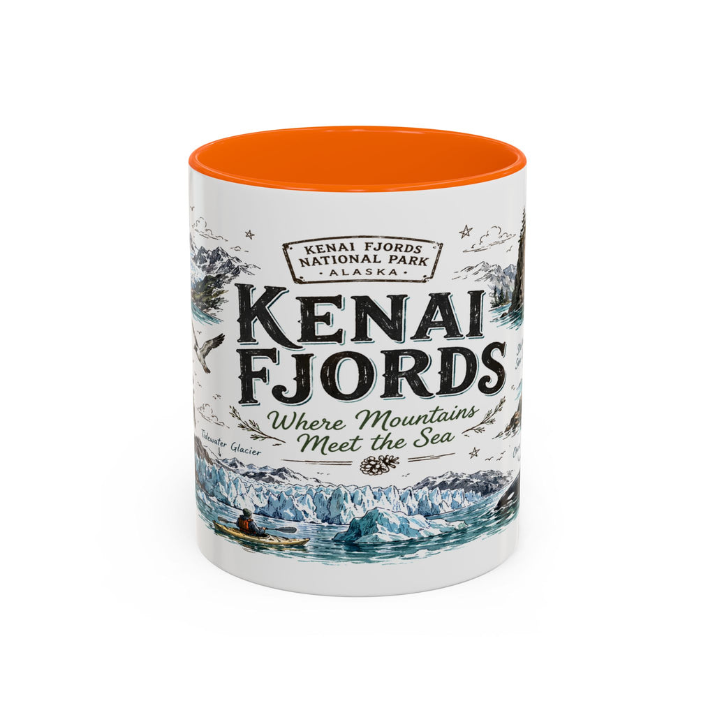 Kenai Fjords National Park Coffee Mug | Alaska Coastal Wildlife Hiking Gift | Accent Color Ceramic 11oz 15oz