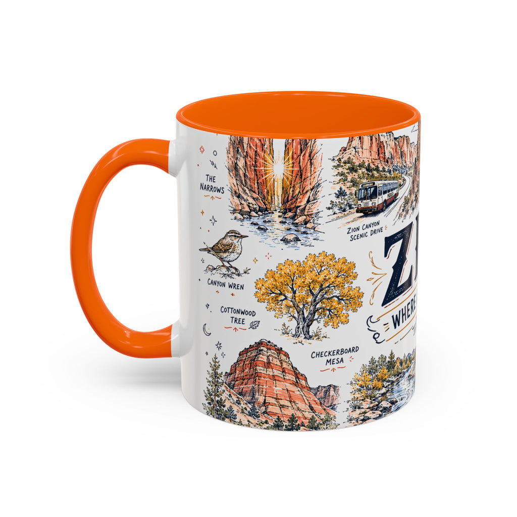 Zion National Park Coffee Mug | Hiking Camping Nature Gift | Accent Color Ceramic 11oz 15oz