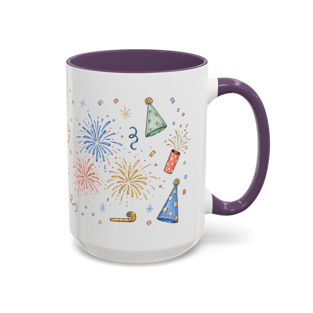 New Year Mug | Midnight Clock Toast Watercolor Celebration Gift | Accent Cup 11oz 15oz
