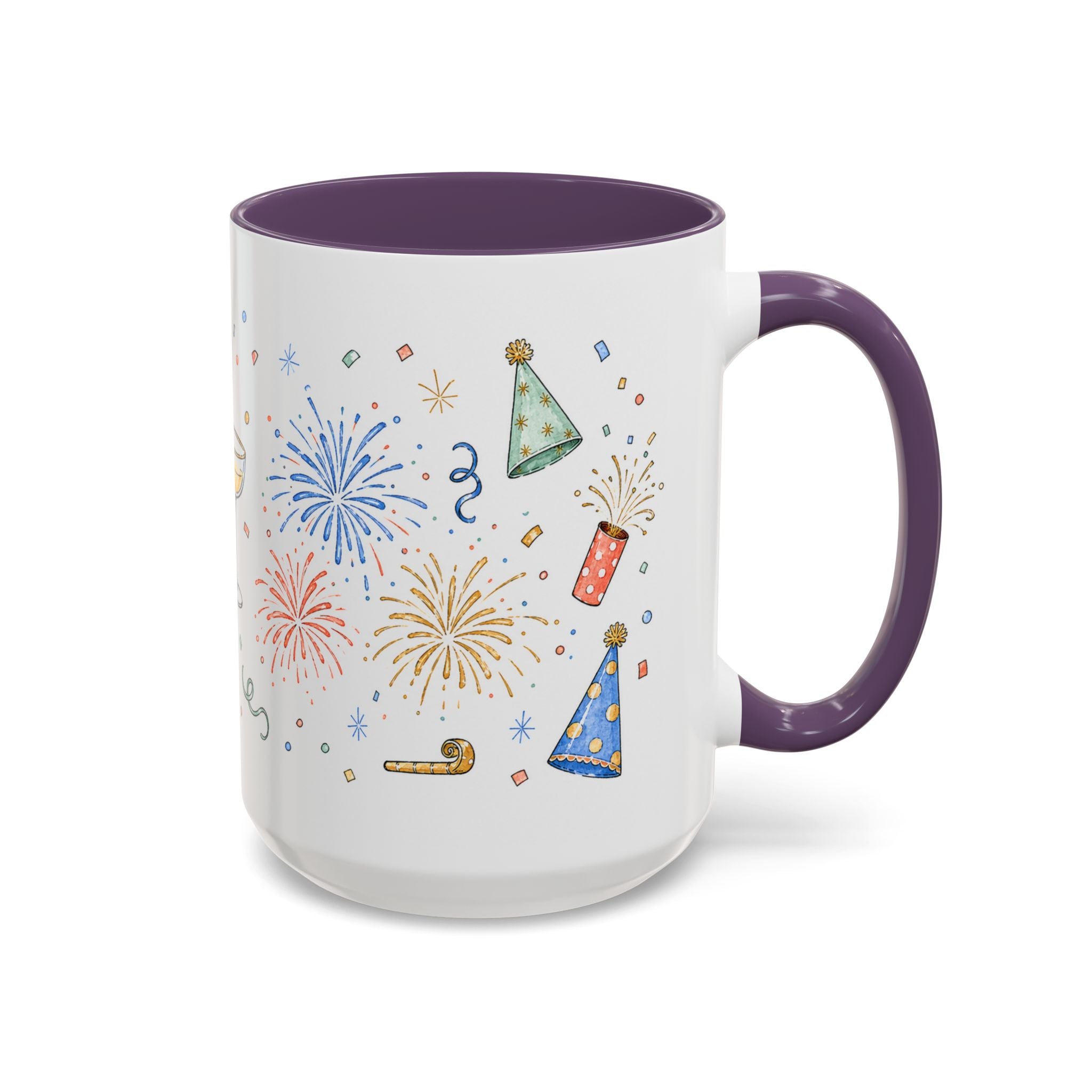 New Year Mug | Midnight Clock Toast Watercolor Celebration Gift | Accent Cup 11oz 15oz