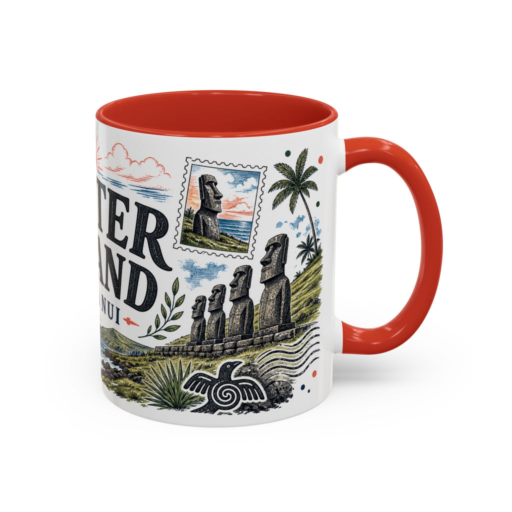 Easter Island Coffee Mug | Travel Destination Souvenir Gift | Accent Color Ceramic 11oz 15oz
