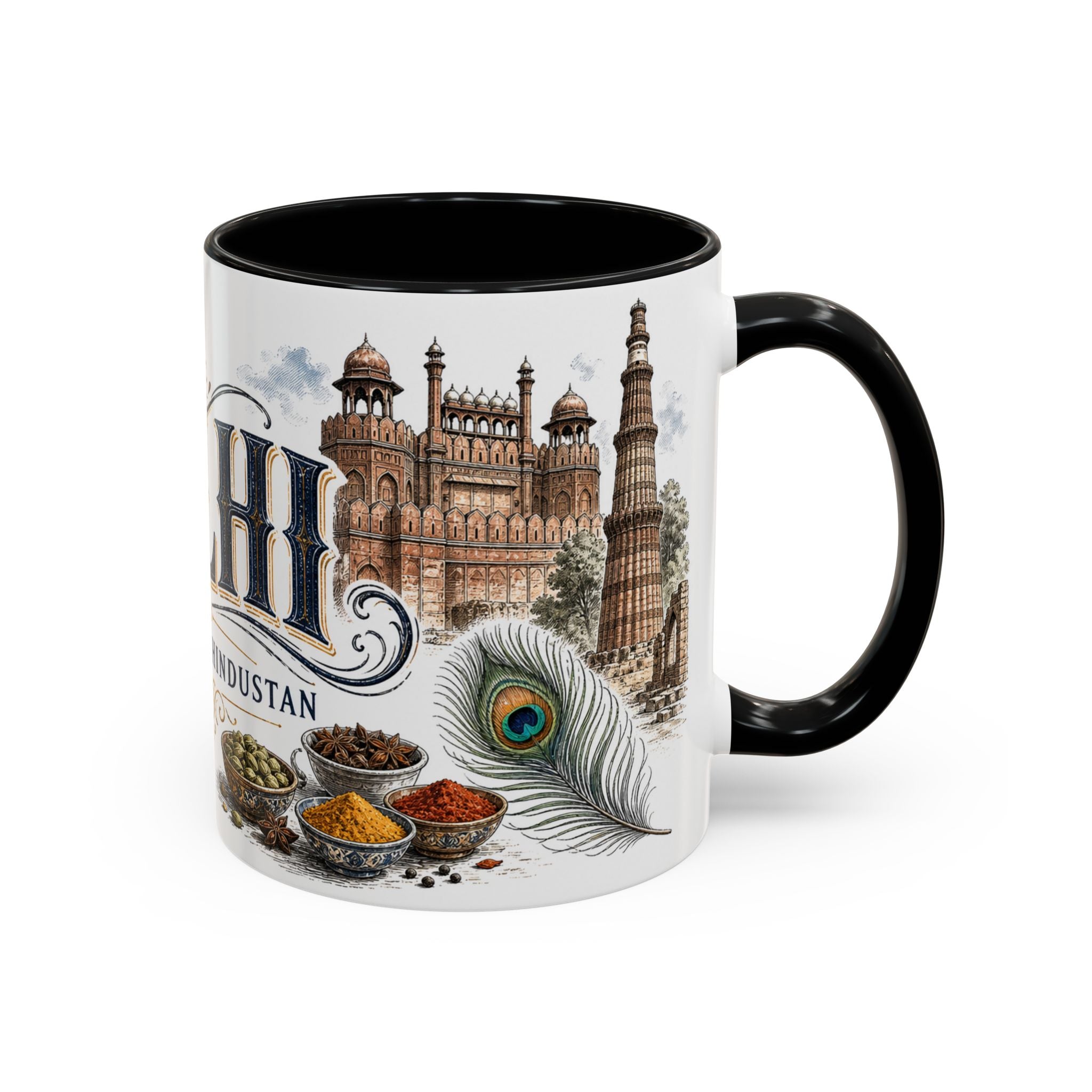 Delhi Coffee Mug | India Travel Souvenir | Vintage Illustrated City Gift | 11 oz 15 oz Accent Mug