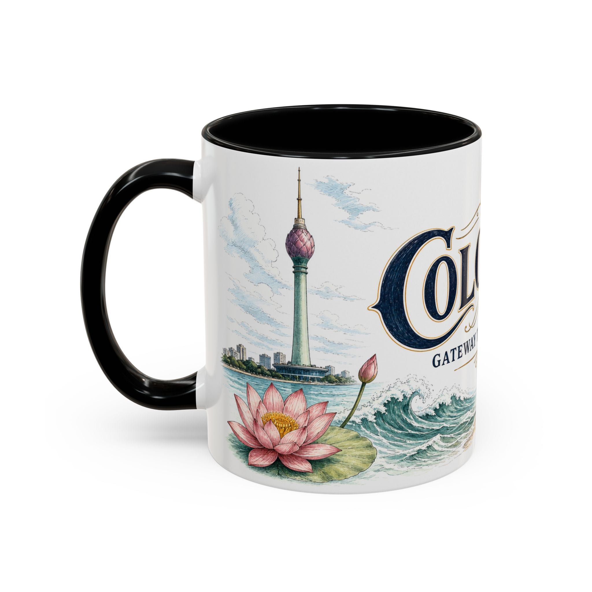 Colombo Coffee Mug | Sri Lanka Travel Souvenir | Vintage Illustrated City Gift | 11 oz 15 oz Accent Mug