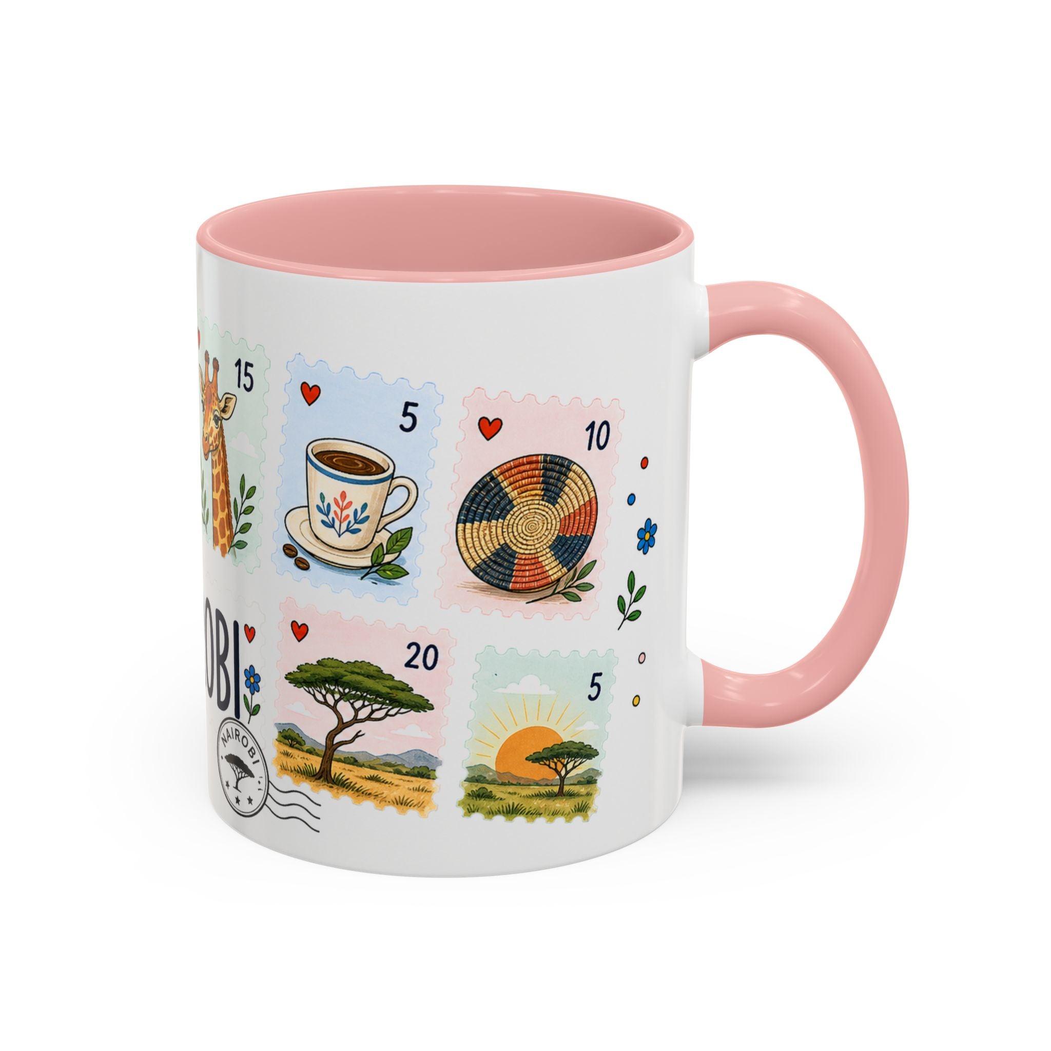 Nairobi Coffee Mug | Postage Stamp Collage Mug | Travel Souvenir Accent Cup 11oz 15oz