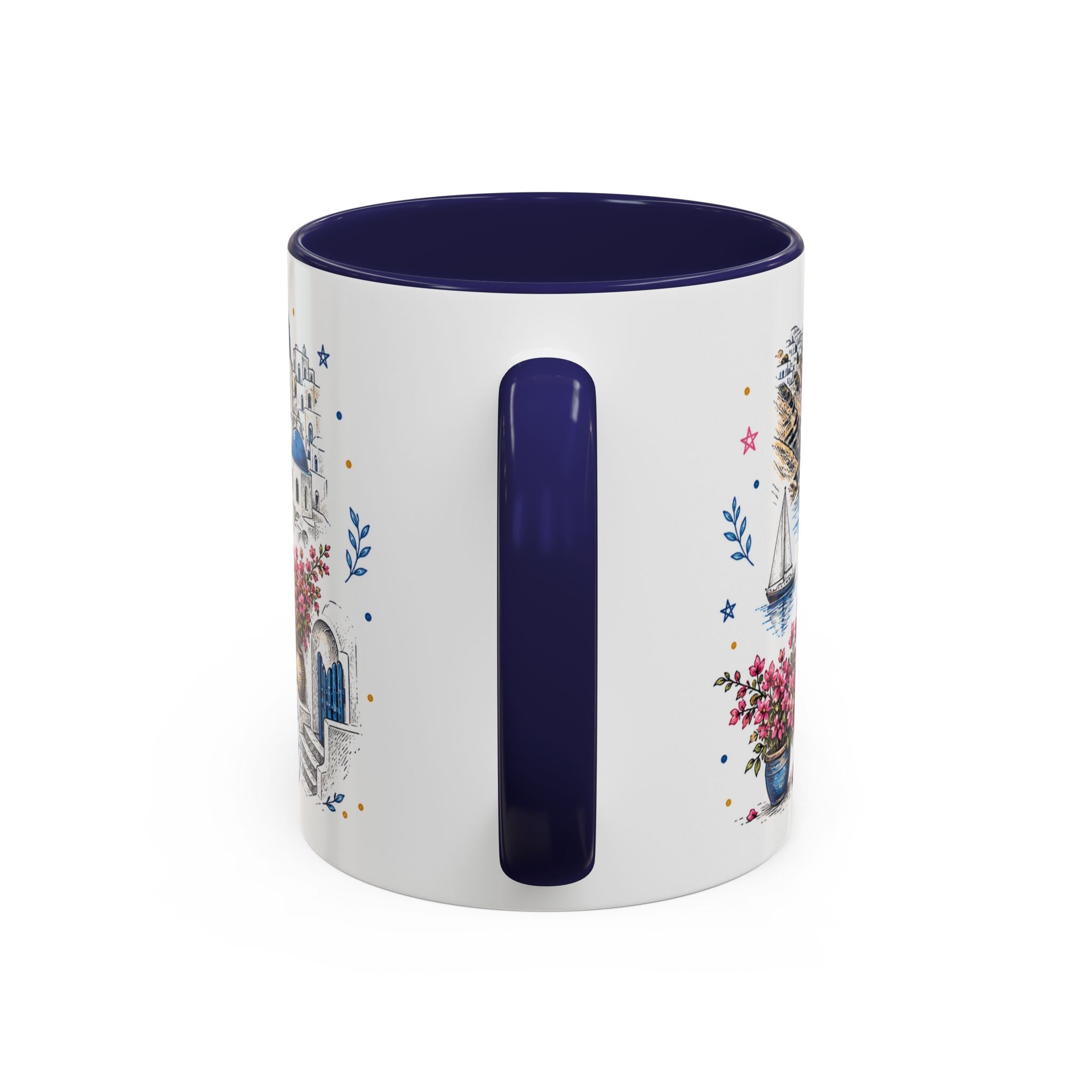 Santorini Coffee Mug | Travel Destination Souvenir Gift | Accent Color Ceramic 11oz 15oz