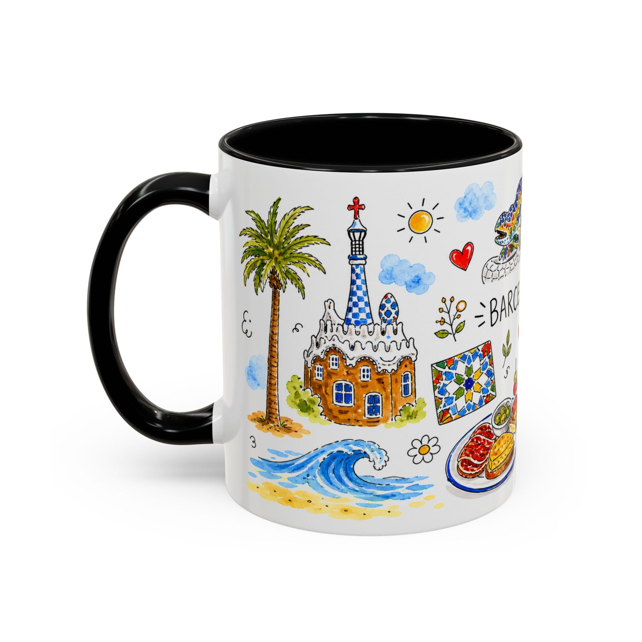Barcelona Travel Mug | European City Souvenir Accent Coffee Mug | 11oz 15oz Ceramic Cup