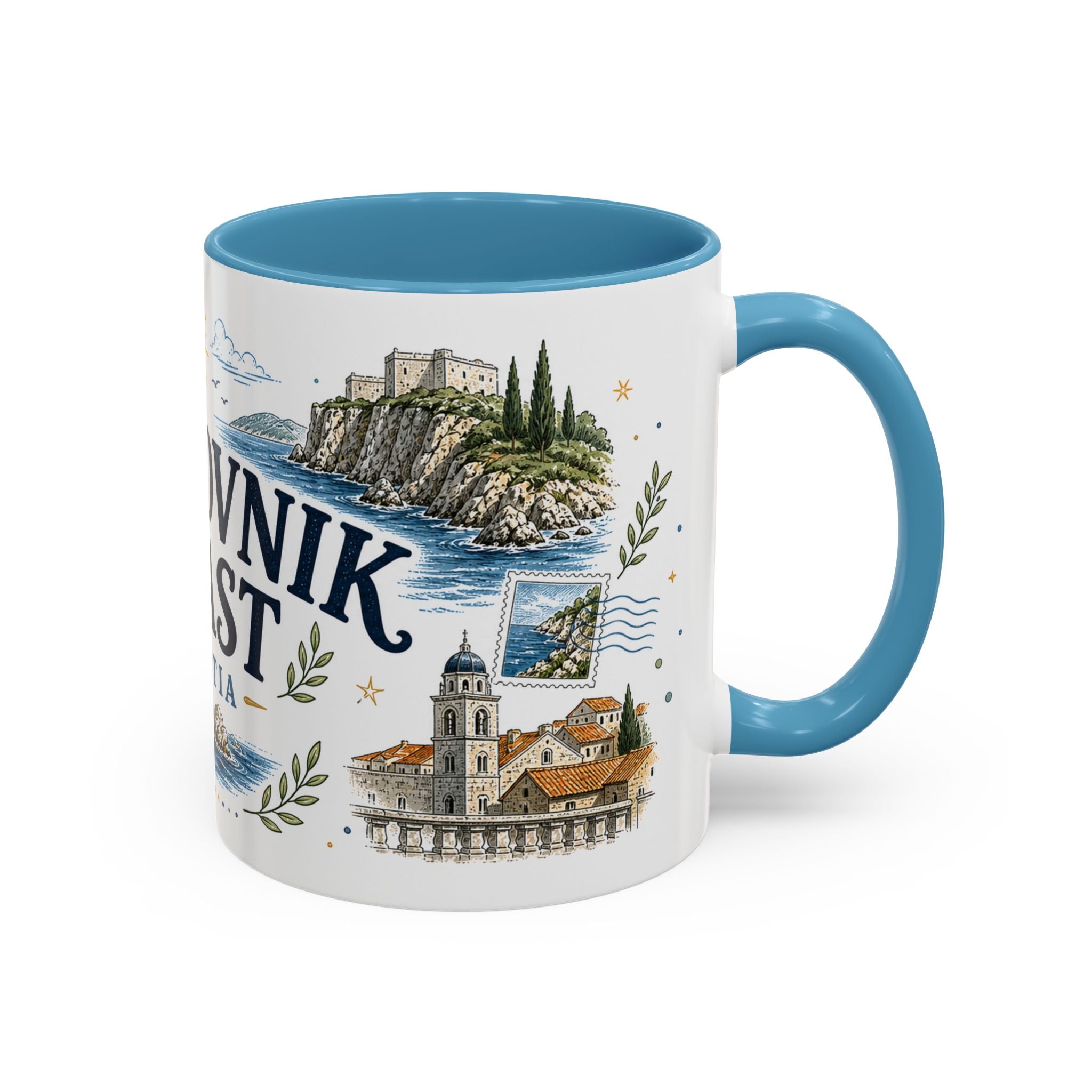 Dubrovnik Coast Coffee Mug | Travel Destination Souvenir Gift | Accent Color Ceramic 11oz 15oz