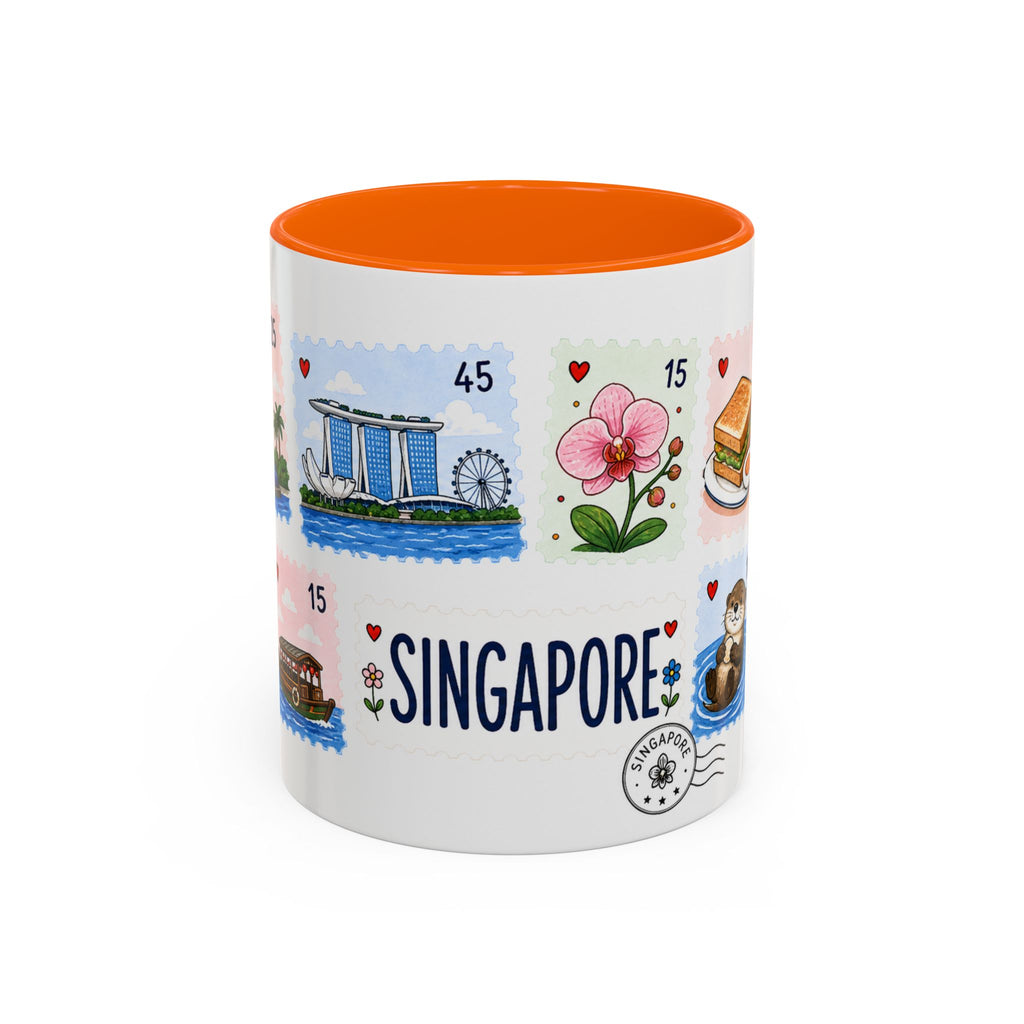Singapore Coffee Mug | Postage Stamp Collage Mug | Travel Souvenir Accent Cup 11oz 15oz