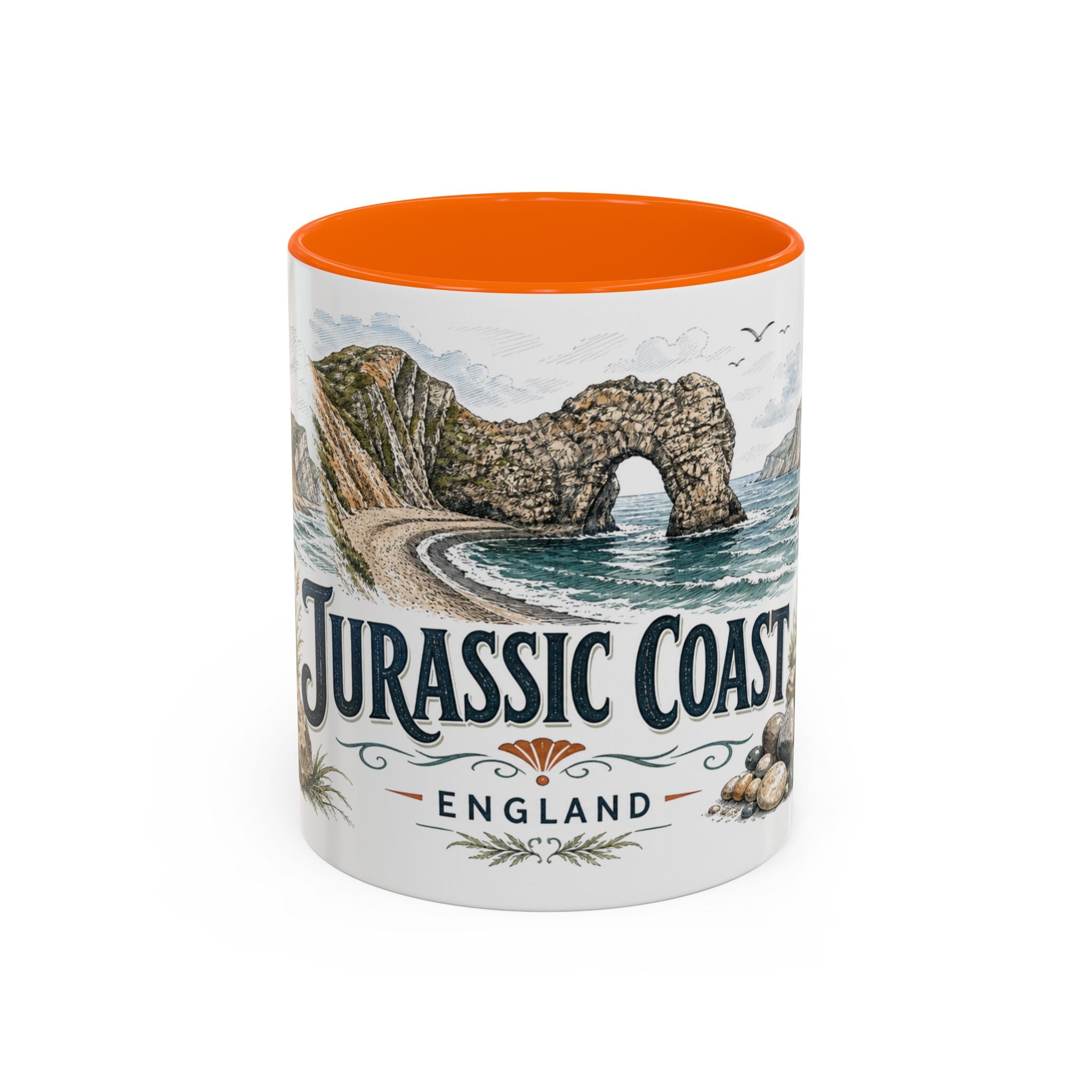 Jurassic Coast Mug, England Travel Souvenir, Bucket List Gift, Accent Ceramic Coffee Mug 11oz 15oz