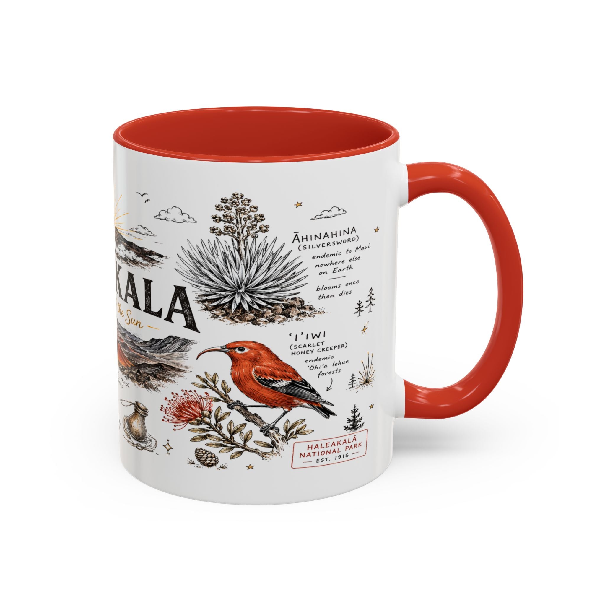 Haleakala National Park Coffee Mug | Hawaii Maui Sunrise Crater Gift | Accent Color Ceramic 11oz 15oz