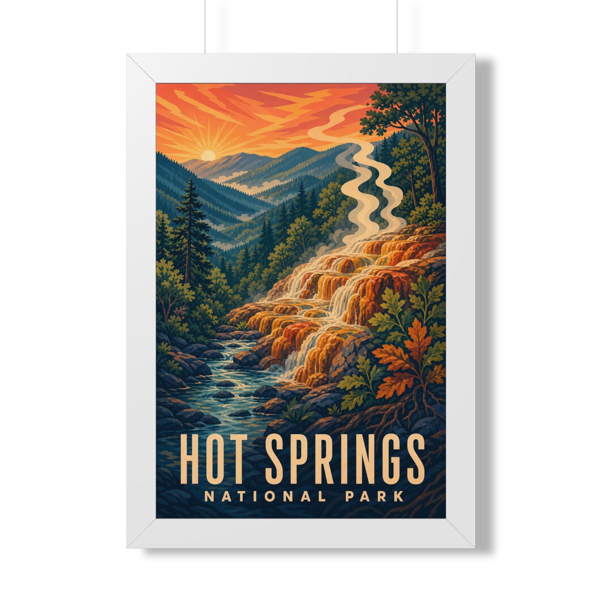 Hot Springs National Park Framed Poster | Vintage Travel Wall Art | Black Walnut White Frame | 16x24 20x30