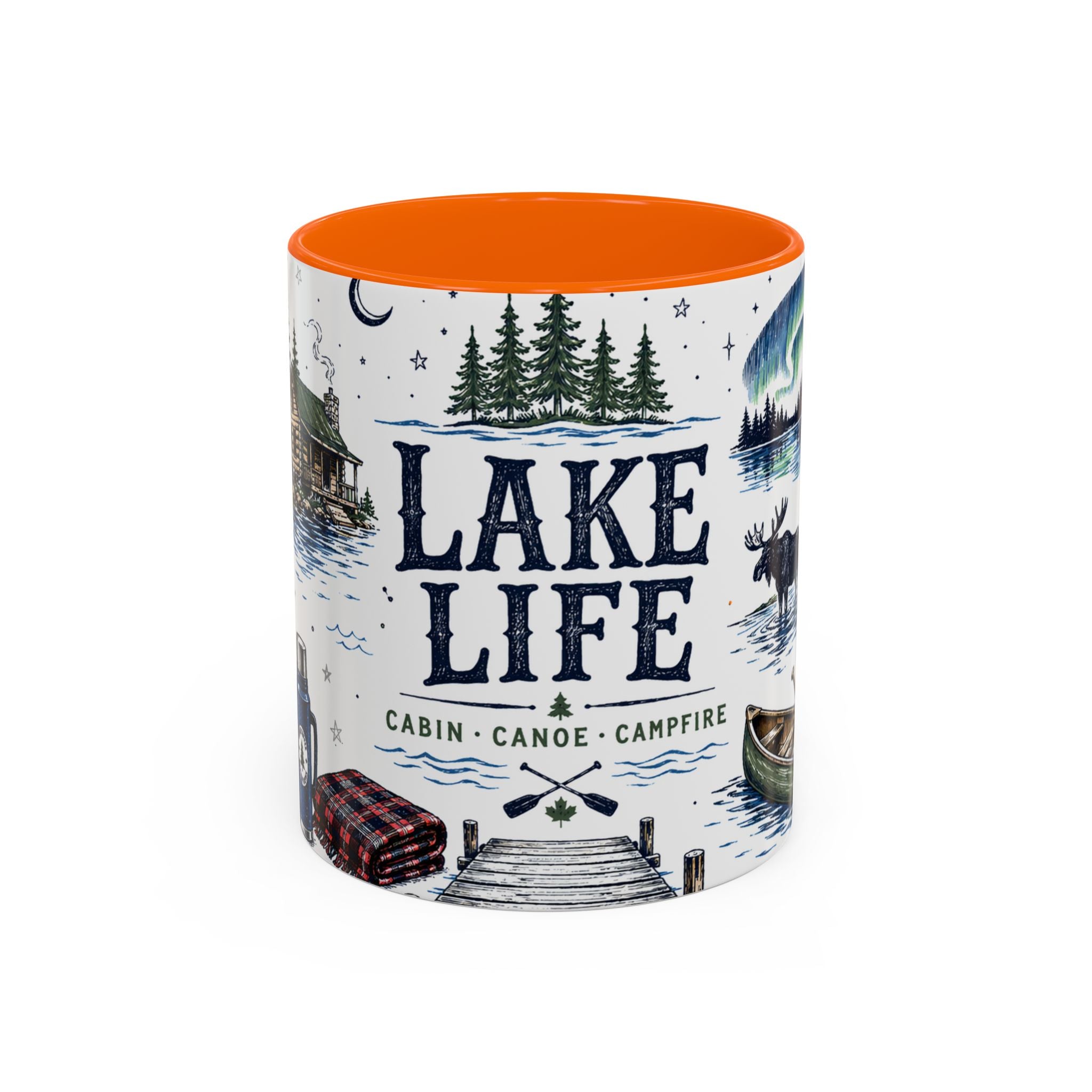 Cabin Country Lake Life Coffee Mug | Canada Cottage Gift | Accent Color Ceramic 11oz 15oz