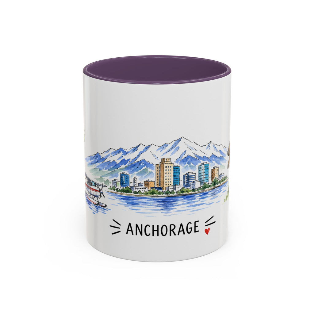 Anchorage Illustrated Travel Mug | City Souvenir Accent Coffee Mug | 11oz 15oz Ceramic Cup