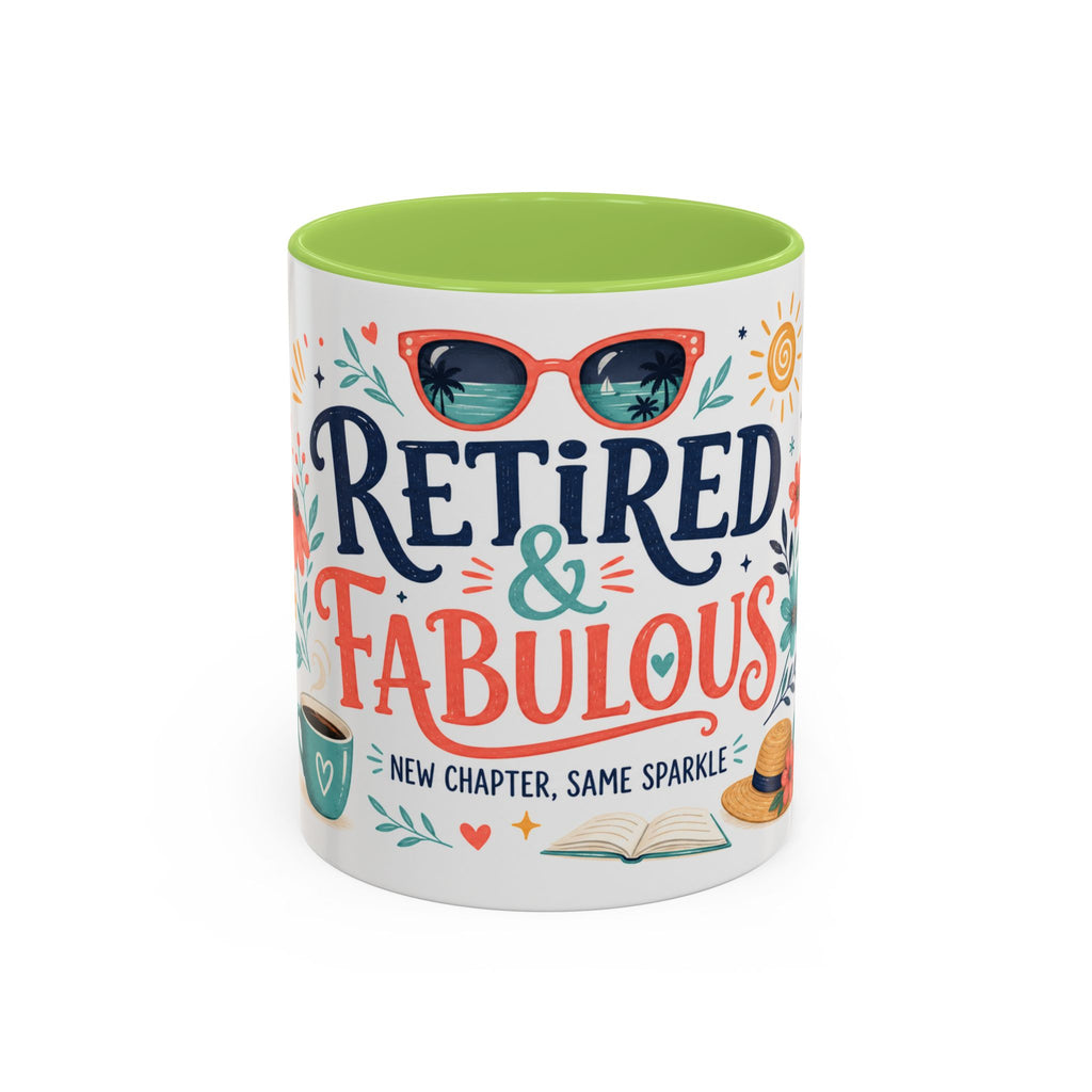 Retired And Fabulous Coffee Mug | Retirement Gift For Women Men | Accent Color Ceramic 11oz 15oz