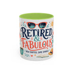 Retired And Fabulous Coffee Mug | Retirement Gift For Women Men | Accent Color Ceramic 11oz 15oz
