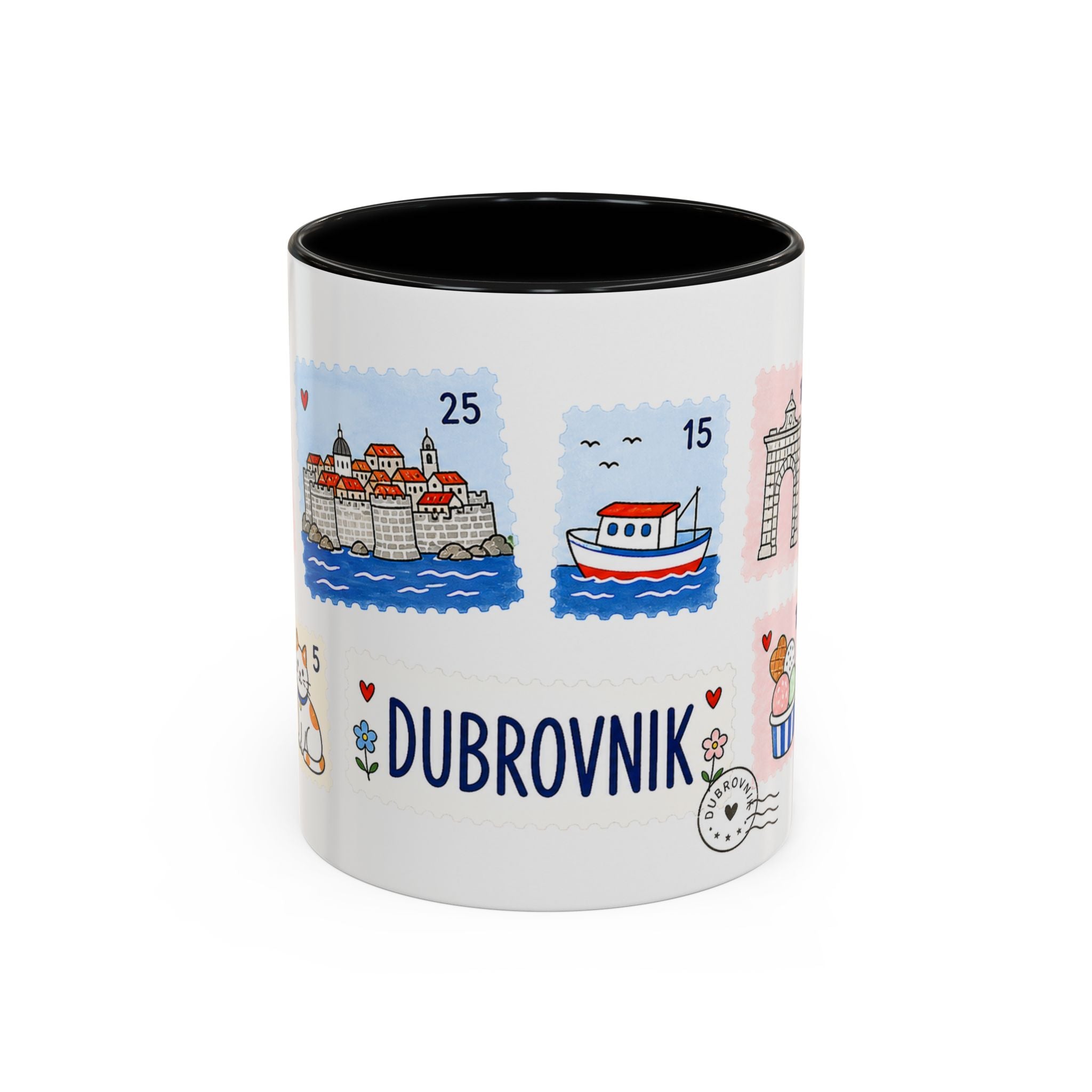 Dubrovnik Coffee Mug | Postage Stamp Collage Mug | Travel Souvenir Accent Cup 11oz 15oz
