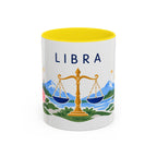 Libra Zodiac Coffee Mug | Scales and Rose Design | Astrology Birthday Gift | 11 oz 15 oz Ceramic Accent Mug