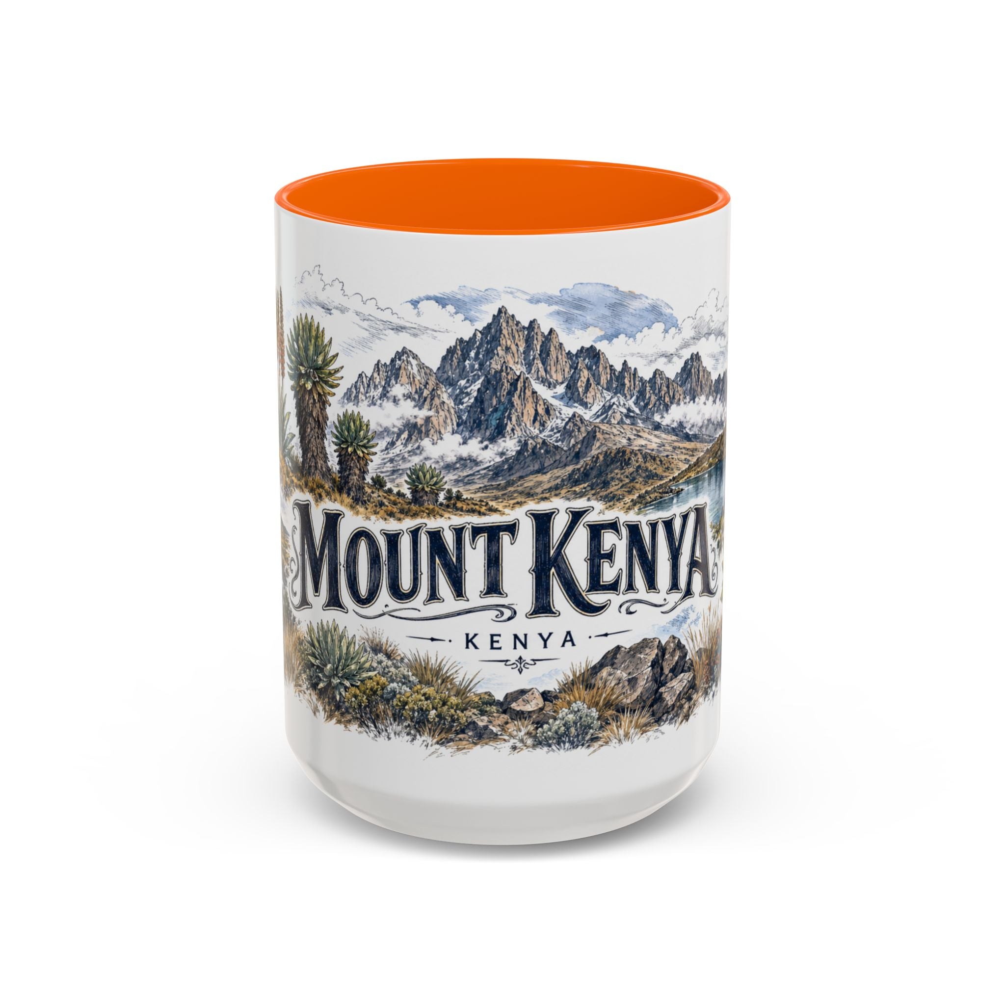 Mount Kenya Mug, Kenya Travel Souvenir, Bucket List Gift, Accent Ceramic Coffee Mug 11oz 15oz