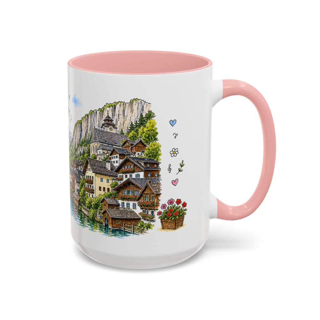 Hallstatt Illustrated Travel Mug | Austria Souvenir Accent Coffee Mug | 11oz 15oz Ceramic Cup