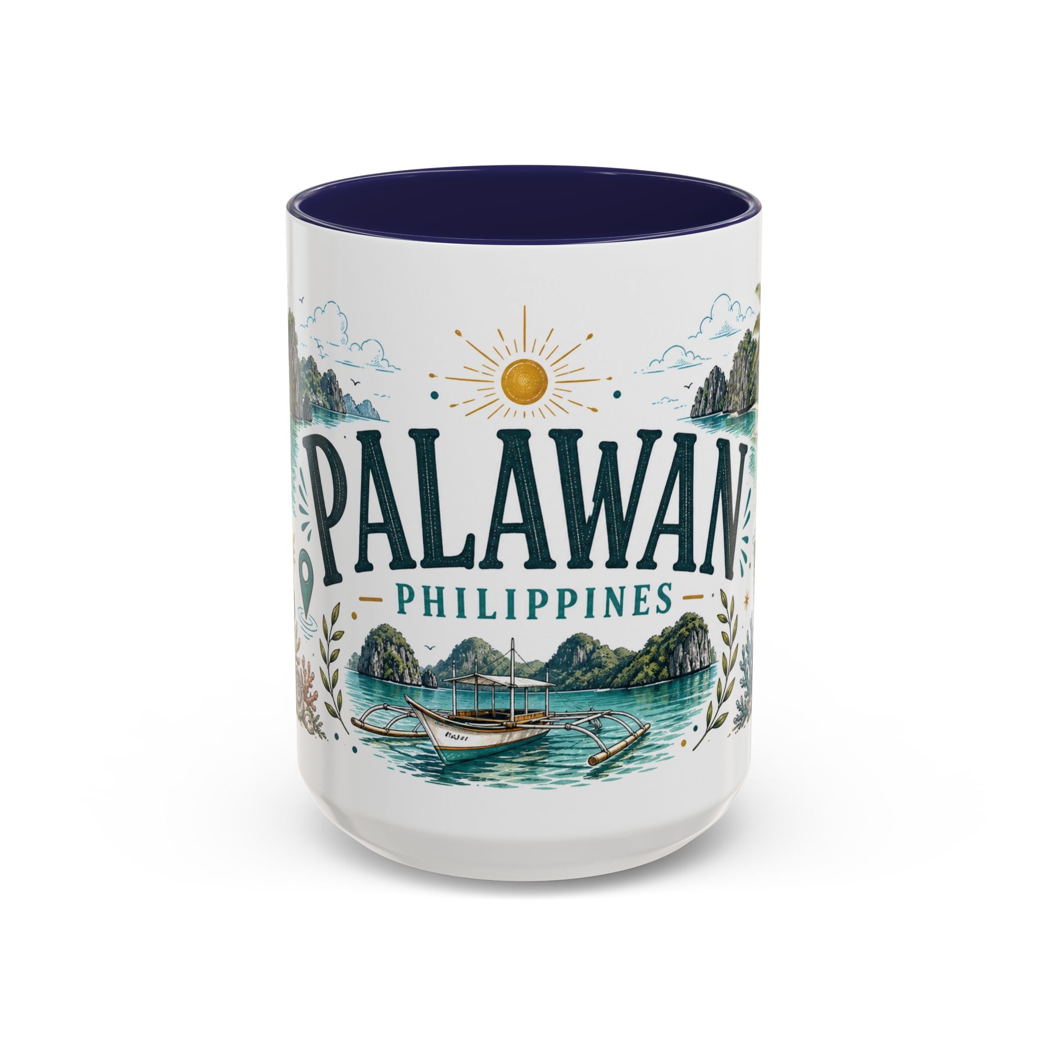 Palawan Coffee Mug | Travel Destination Souvenir Gift | Accent Color Ceramic 11oz 15oz