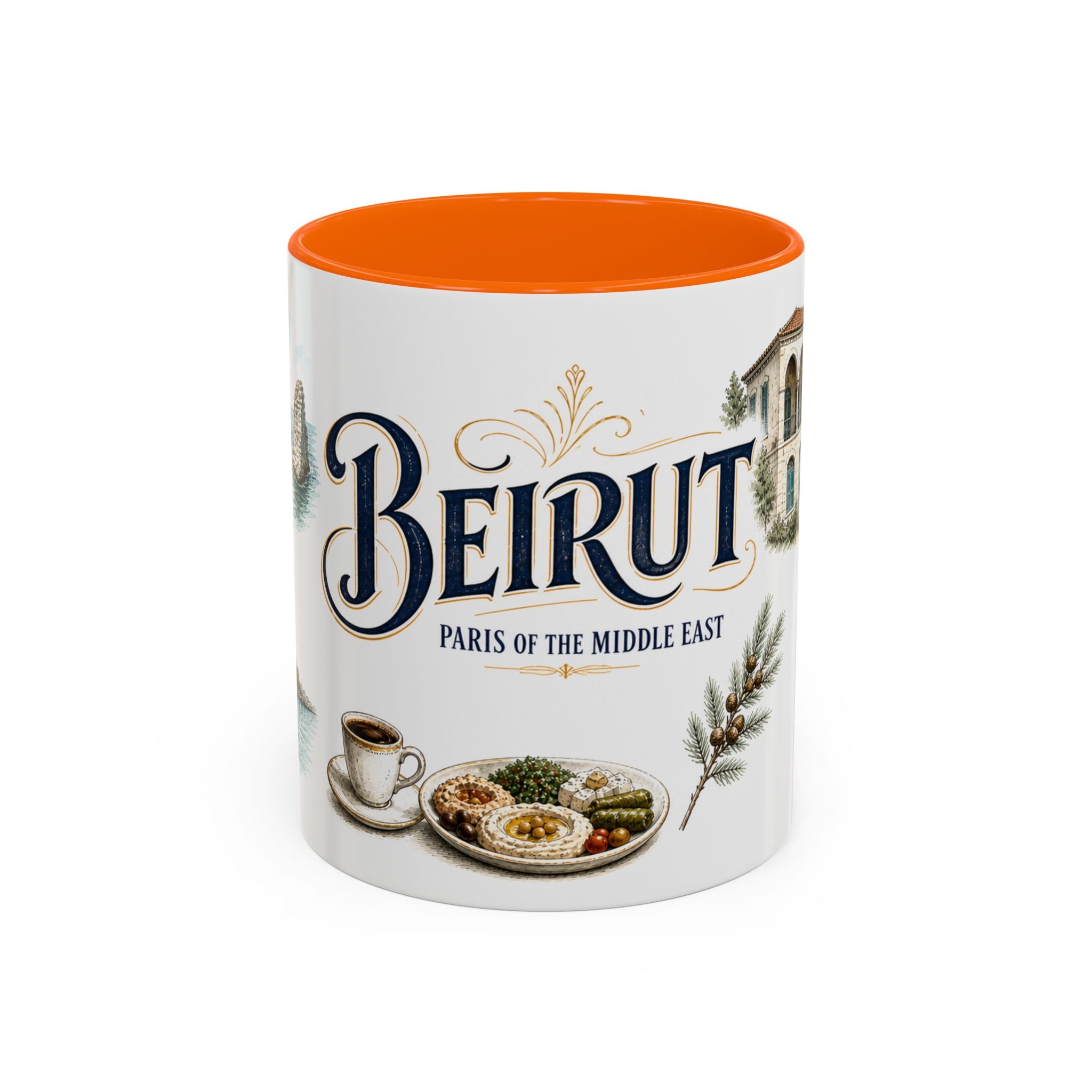 Beirut Coffee Mug | Lebanon Travel Souvenir | Vintage Illustrated City Gift | 11 oz 15 oz Accent Mug