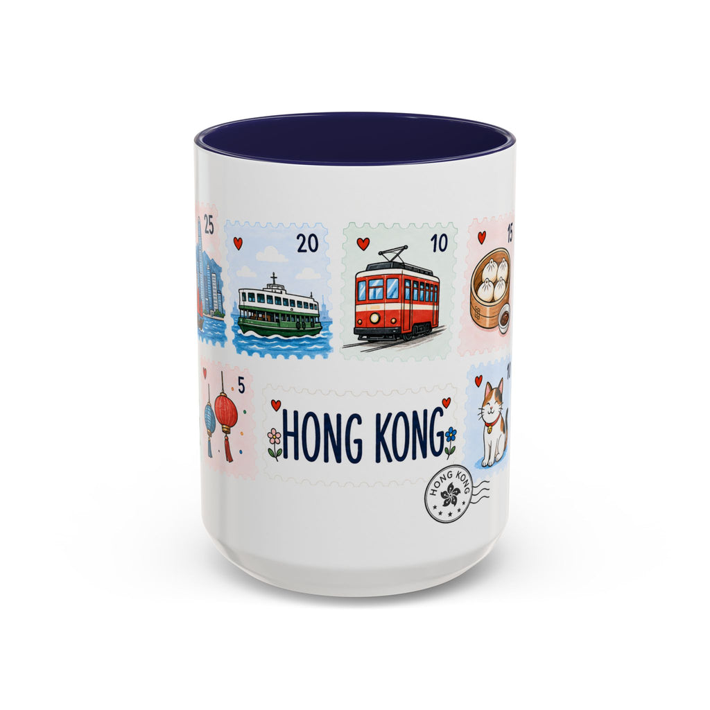 Hong Kong Coffee Mug | Postage Stamp Collage Mug | Travel Souvenir Accent Cup 11oz 15oz