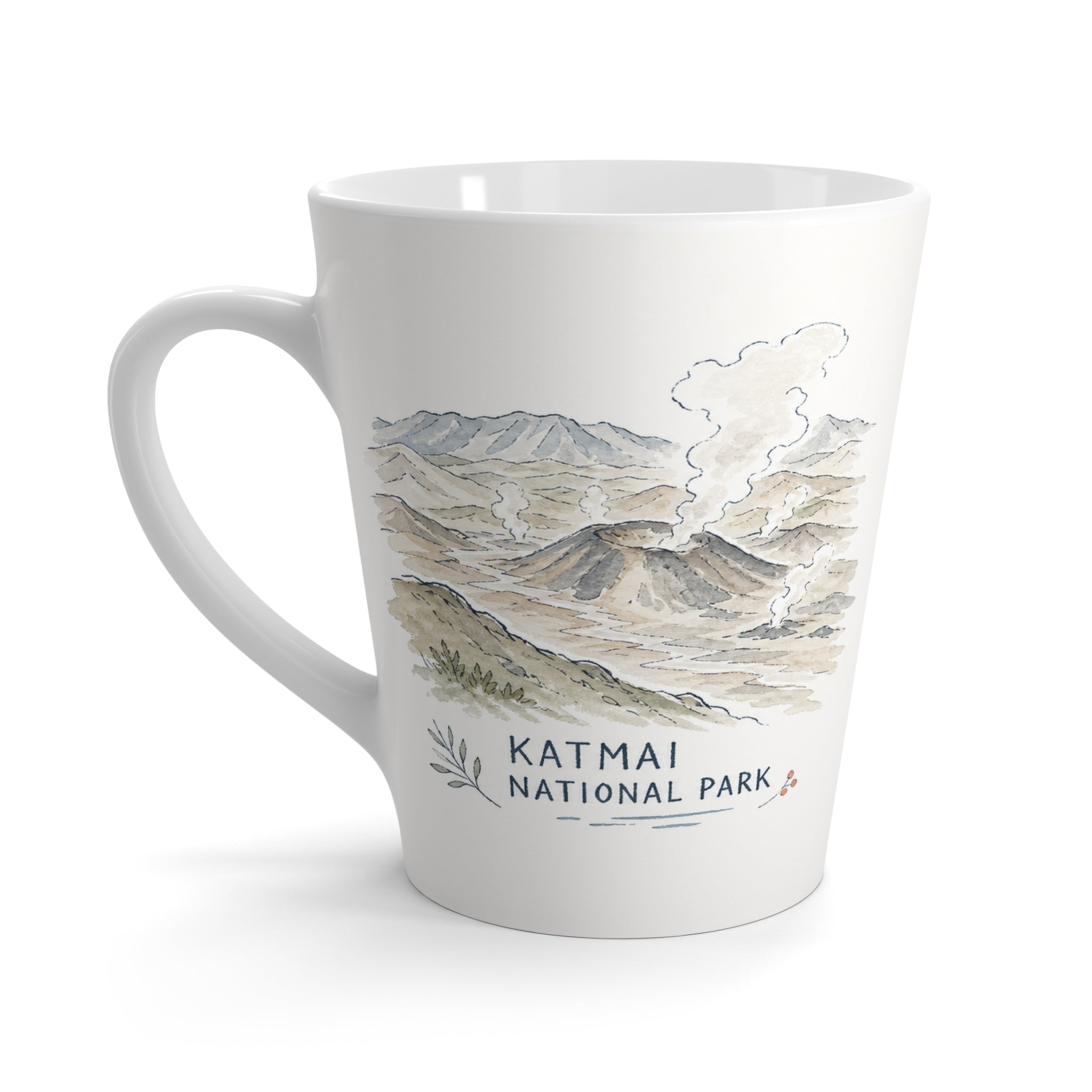 Katmai National Park Latte Mug | Pastel Watercolor Nature Coffee Cup | 12 oz Travel Souvenir Gift