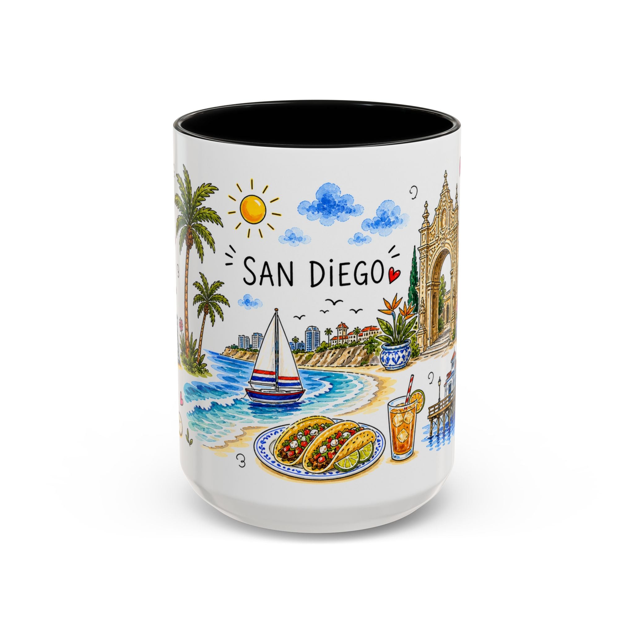 San Diego Illustrated Travel Mug | City Souvenir Accent Coffee Mug | 11oz 15oz Ceramic Cup