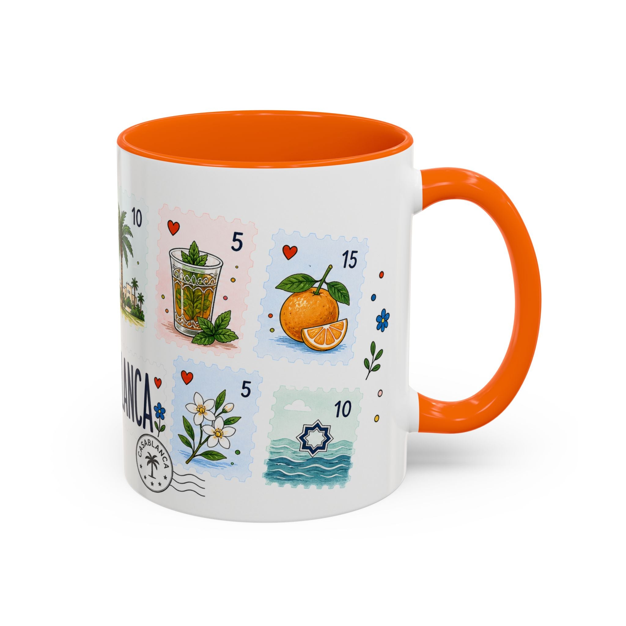 Casablanca Coffee Mug | Postage Stamp Collage Mug | Travel Souvenir Accent Cup 11oz 15oz