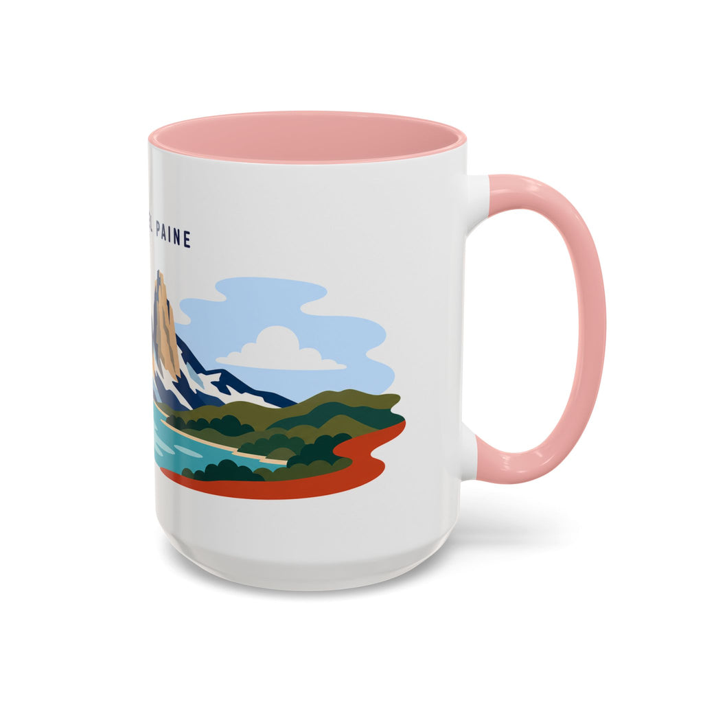 Torres del Paine Coffee Mug | Travel Destination Souvenir Gift | Accent Color Ceramic 11oz 15oz