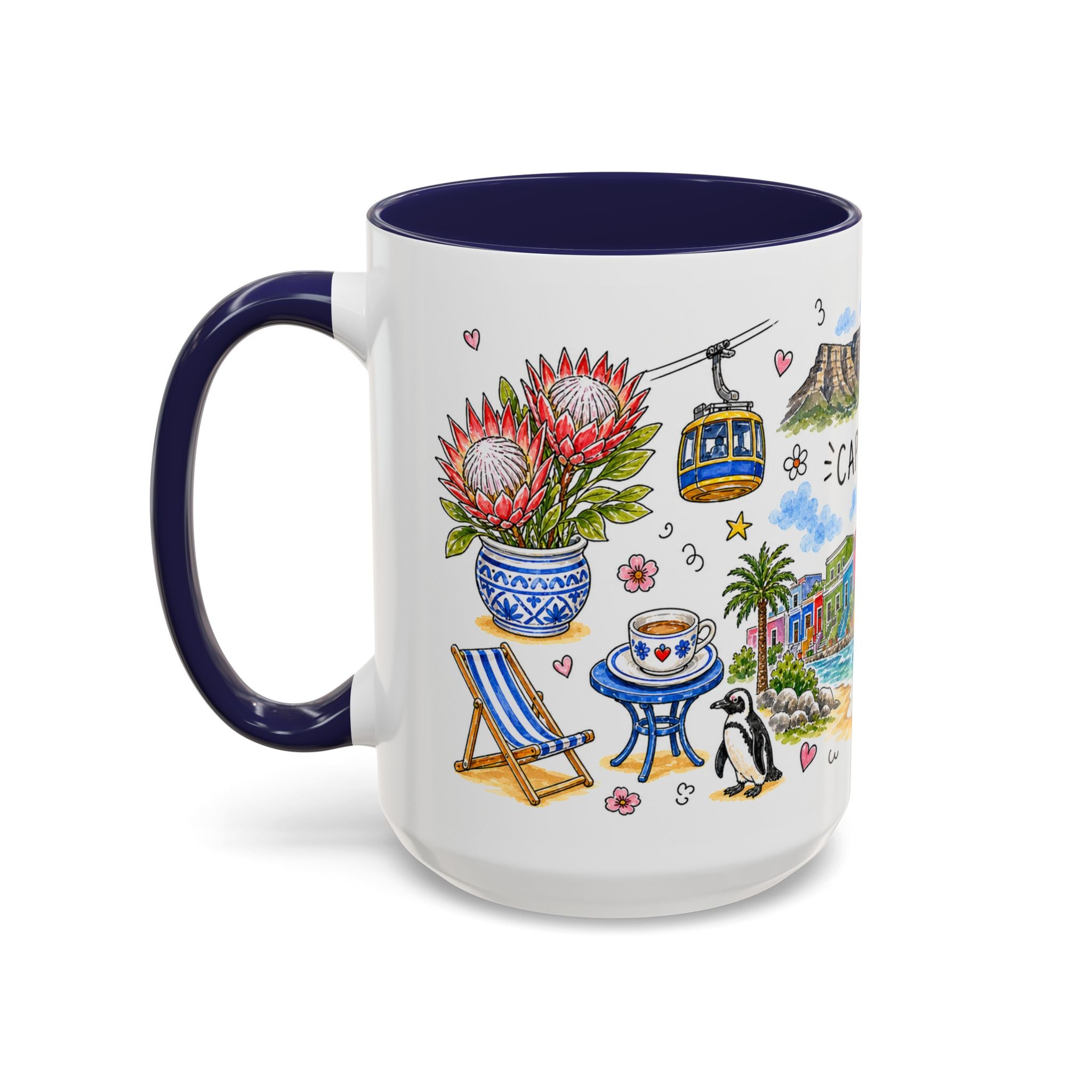 Cape Town Illustrated Travel Mug | City Souvenir Accent Coffee Mug | 11oz 15oz Ceramic Cup