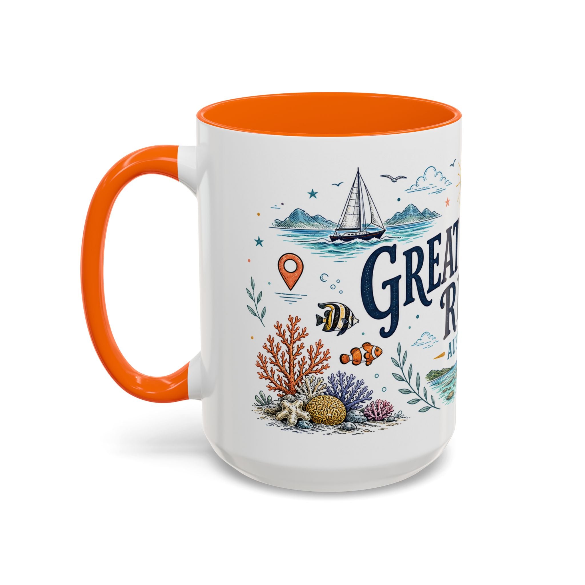 Great Barrier Reef Coffee Mug | Travel Destination Souvenir Gift | Accent Color Ceramic 11oz 15oz