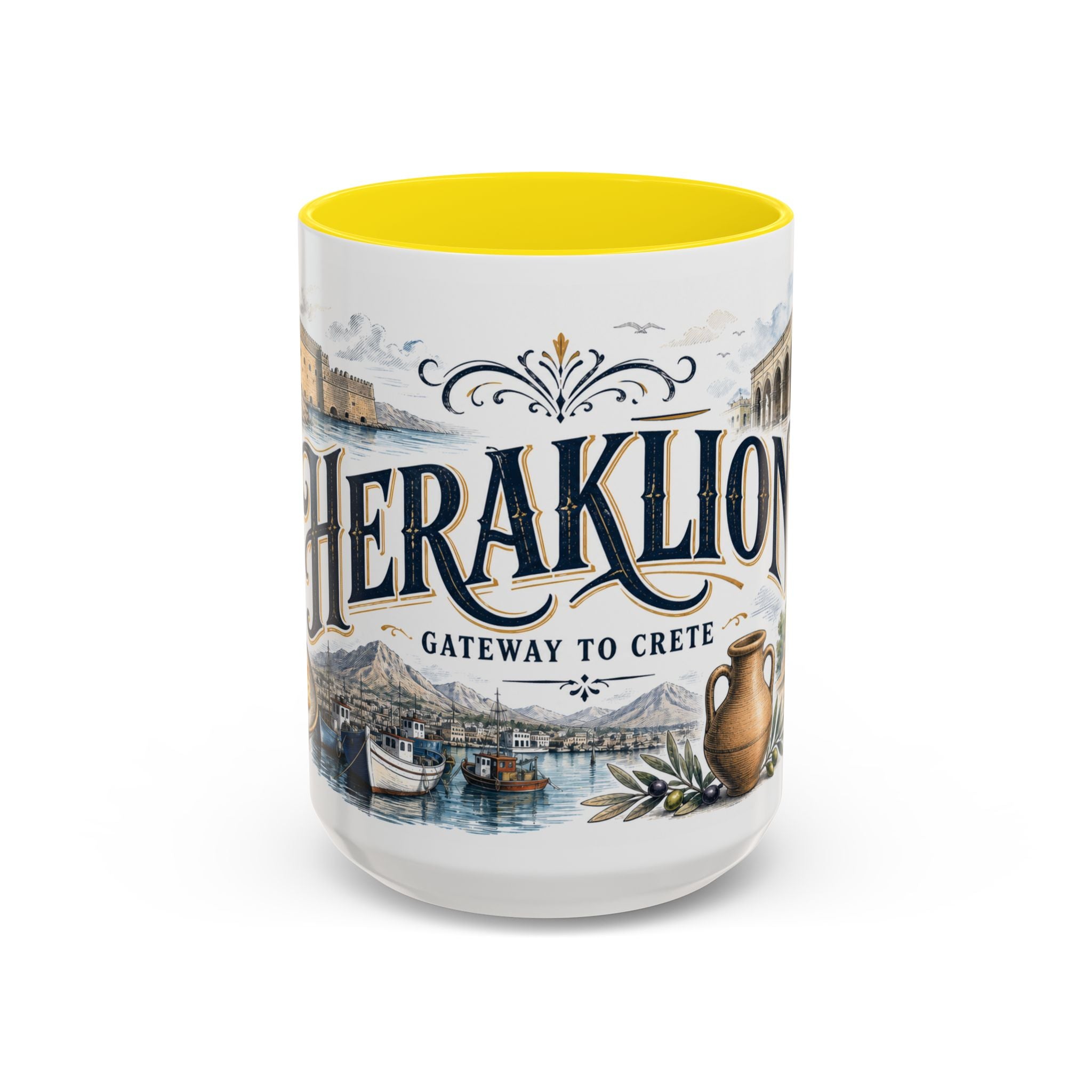 Heraklion Coffee Mug | Greece Travel Souvenir | Vintage Illustrated City Gift | 11 oz 15 oz Accent Mug
