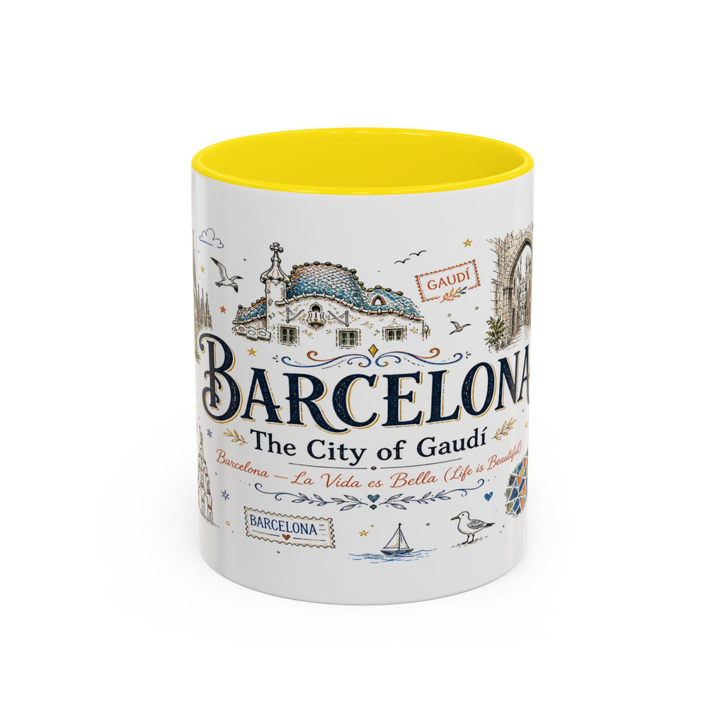 Barcelona Coffee Mug | Spain Souvenir Travel Gift | Accent Color Ceramic 11oz 15oz