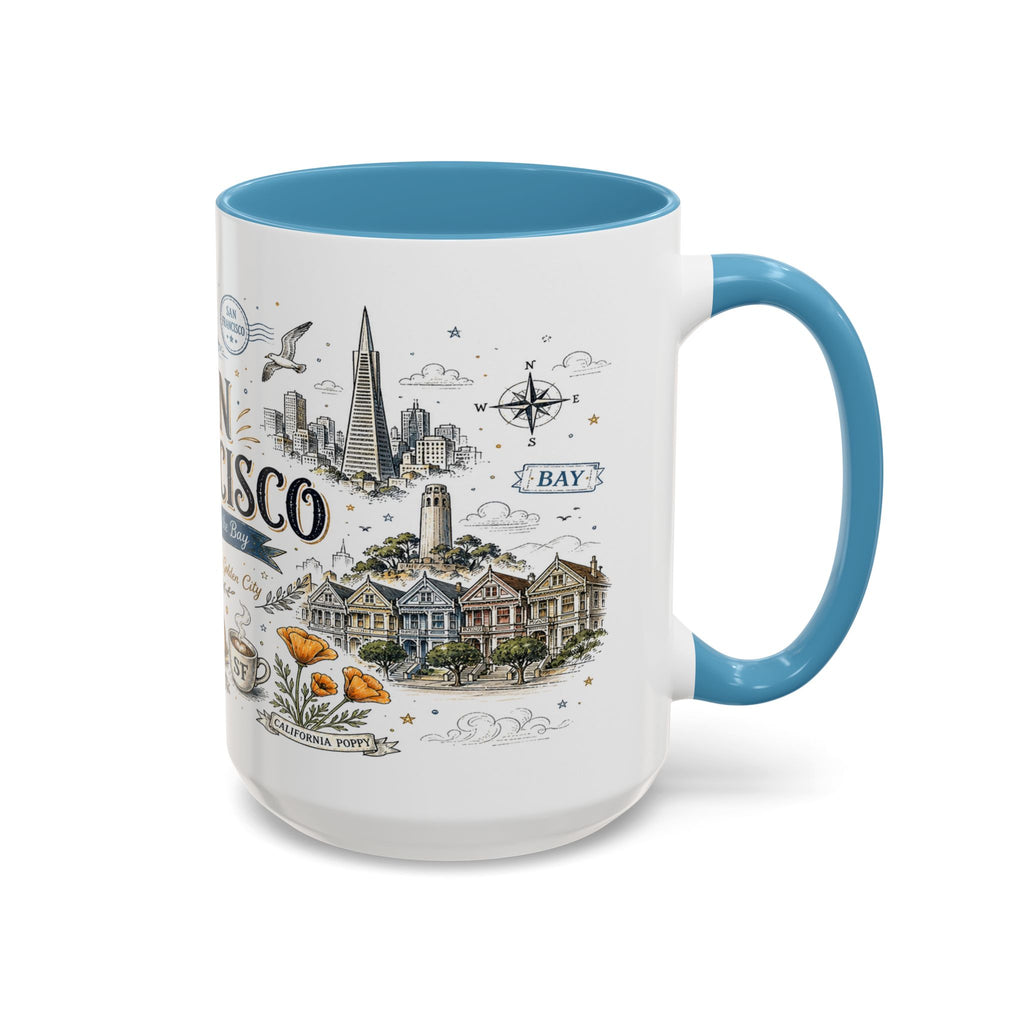 San Francisco Coffee Mug | California Souvenir Travel Gift | Accent Color Ceramic 11oz 15oz
