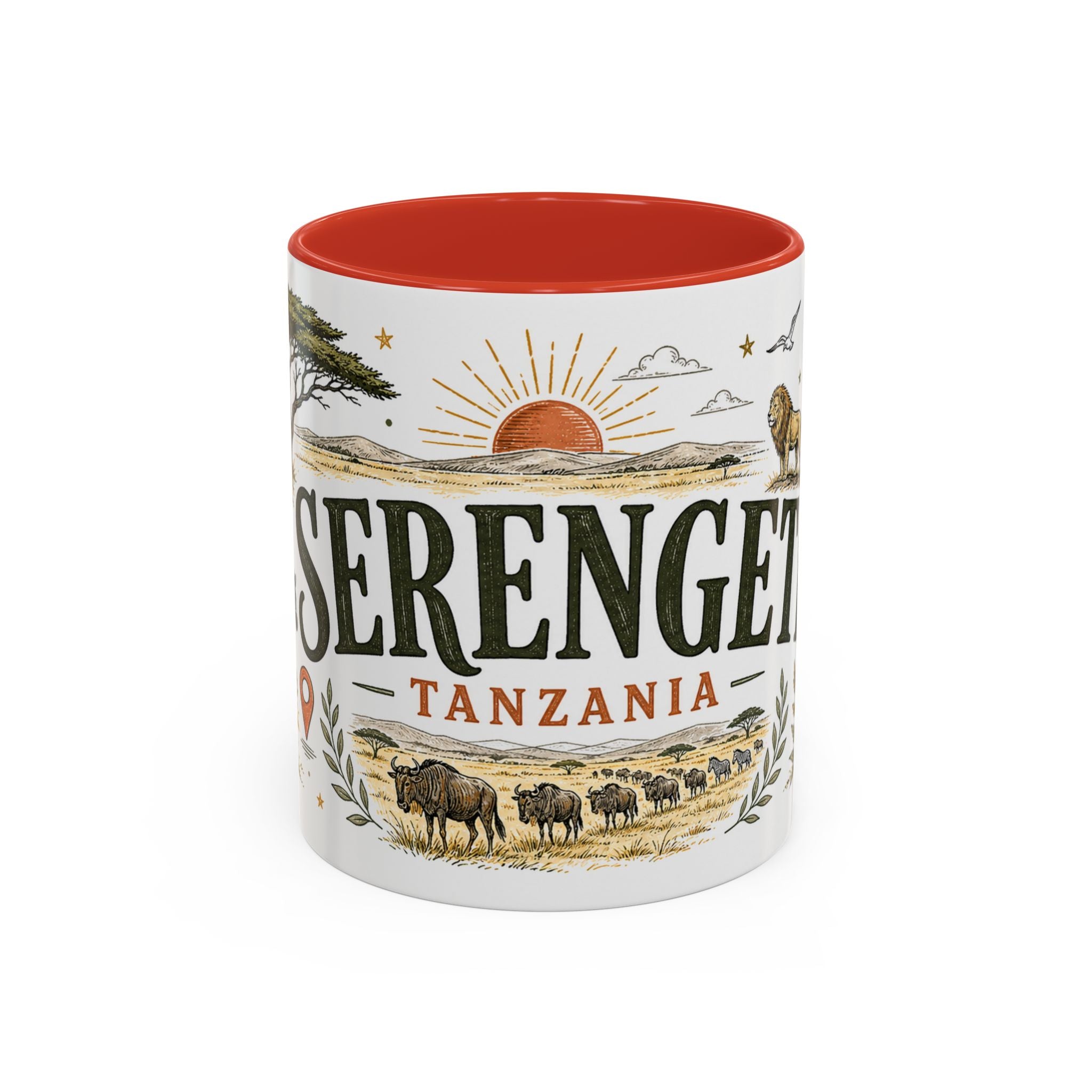 Serengeti Coffee Mug | Travel Destination Souvenir Gift | Accent Color Ceramic 11oz 15oz