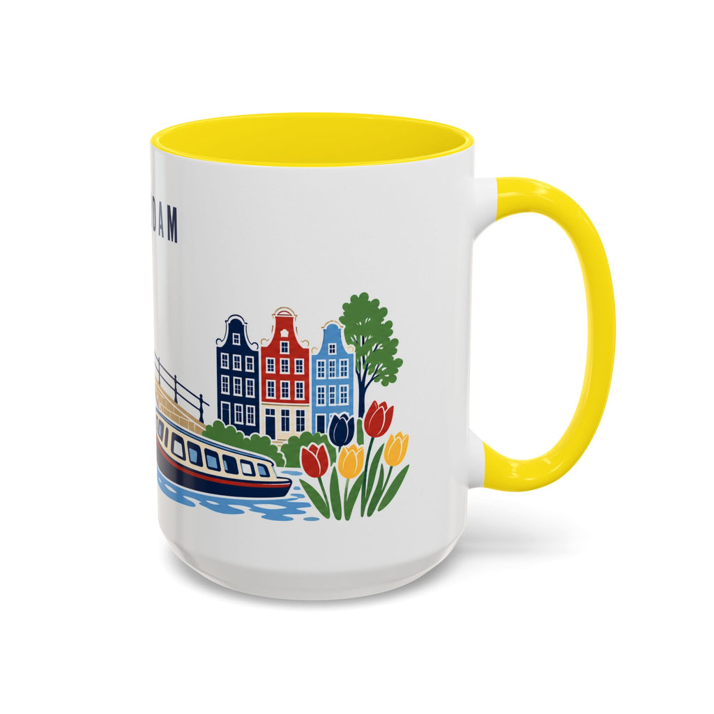 Amsterdam Coffee Mug | Netherlands Travel Souvenir | Porcelain Decal City Gift | 11oz 15oz Accent Mug