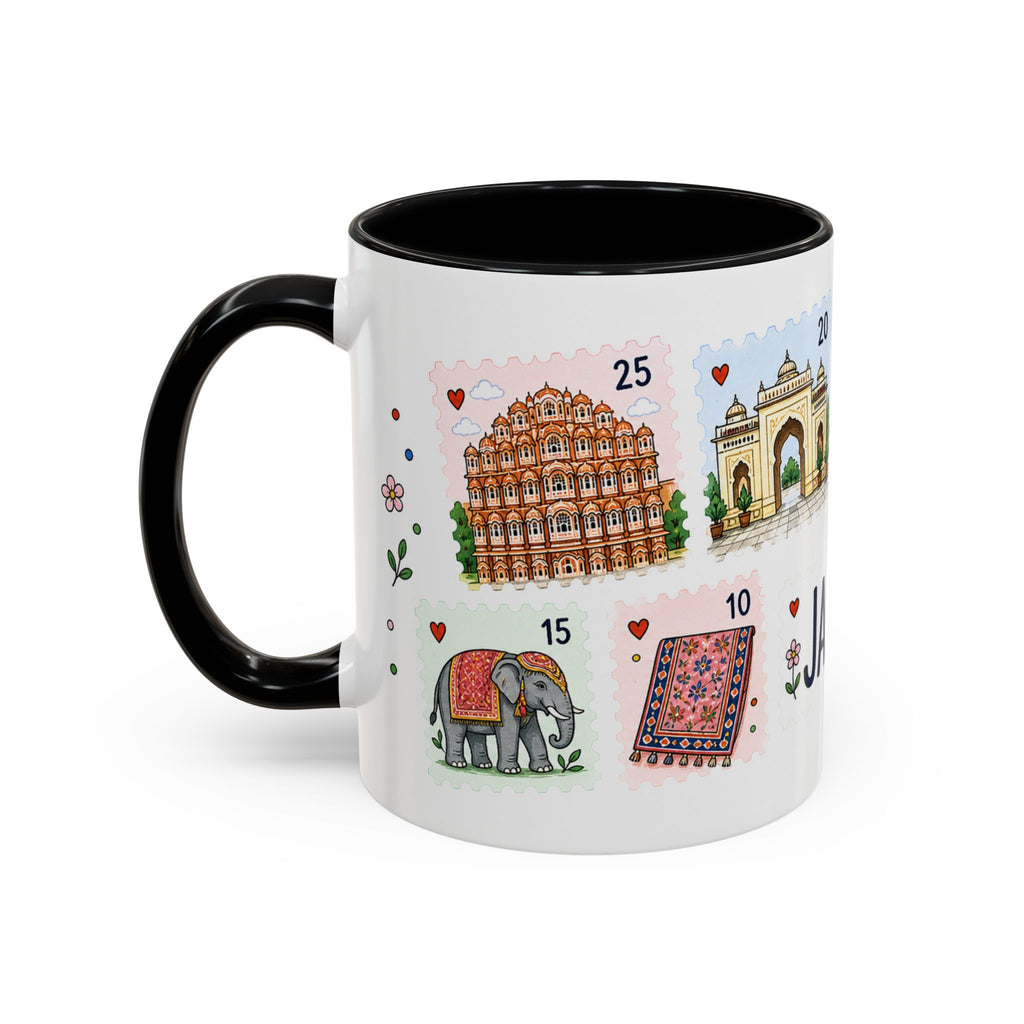 Jaipur Coffee Mug | Postage Stamp Collage Mug | Travel Souvenir Accent Cup 11oz 15oz