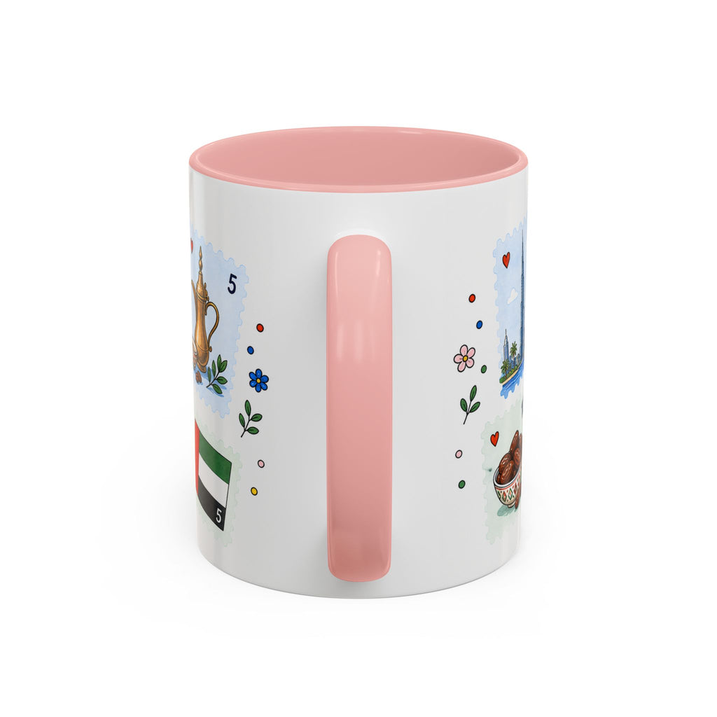 Dubai Coffee Mug | Postage Stamp Collage Mug | Travel Souvenir Accent Cup 11oz 15oz