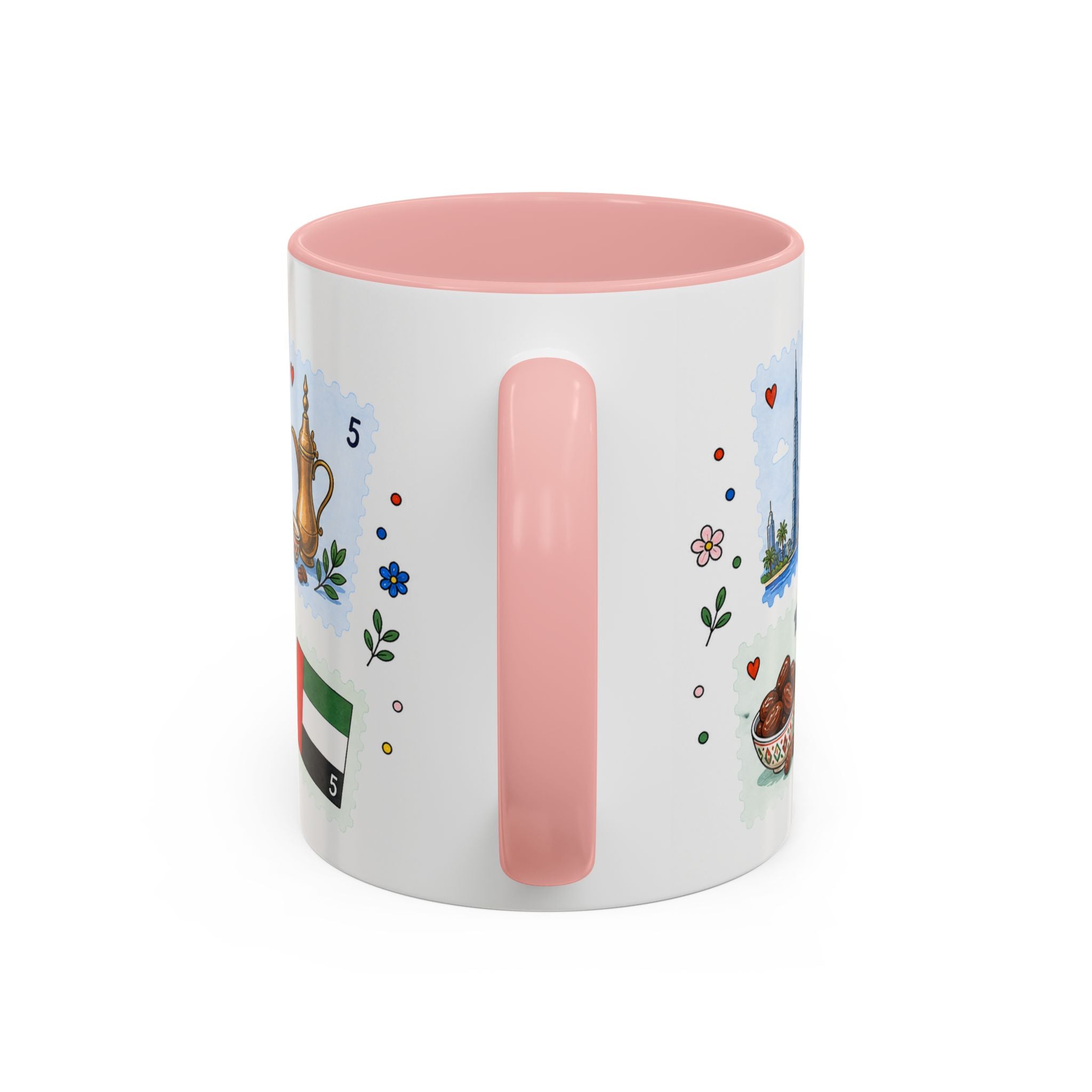 Dubai Coffee Mug | Postage Stamp Collage Mug | Travel Souvenir Accent Cup 11oz 15oz