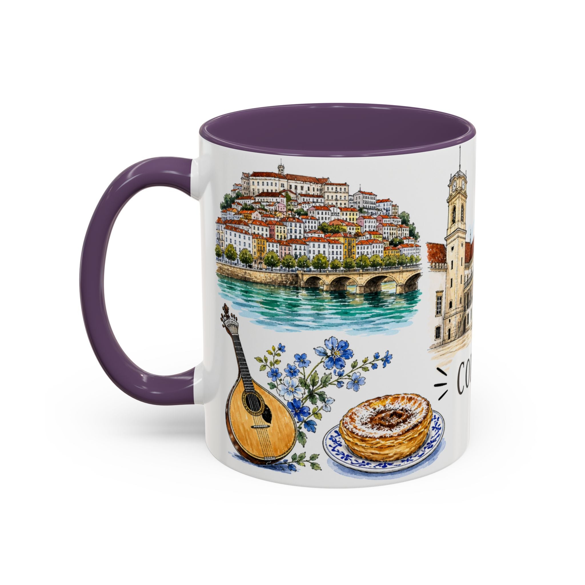 Coimbra Illustrated Travel Mug | City Souvenir Accent Coffee Mug | 11oz 15oz Ceramic Cup