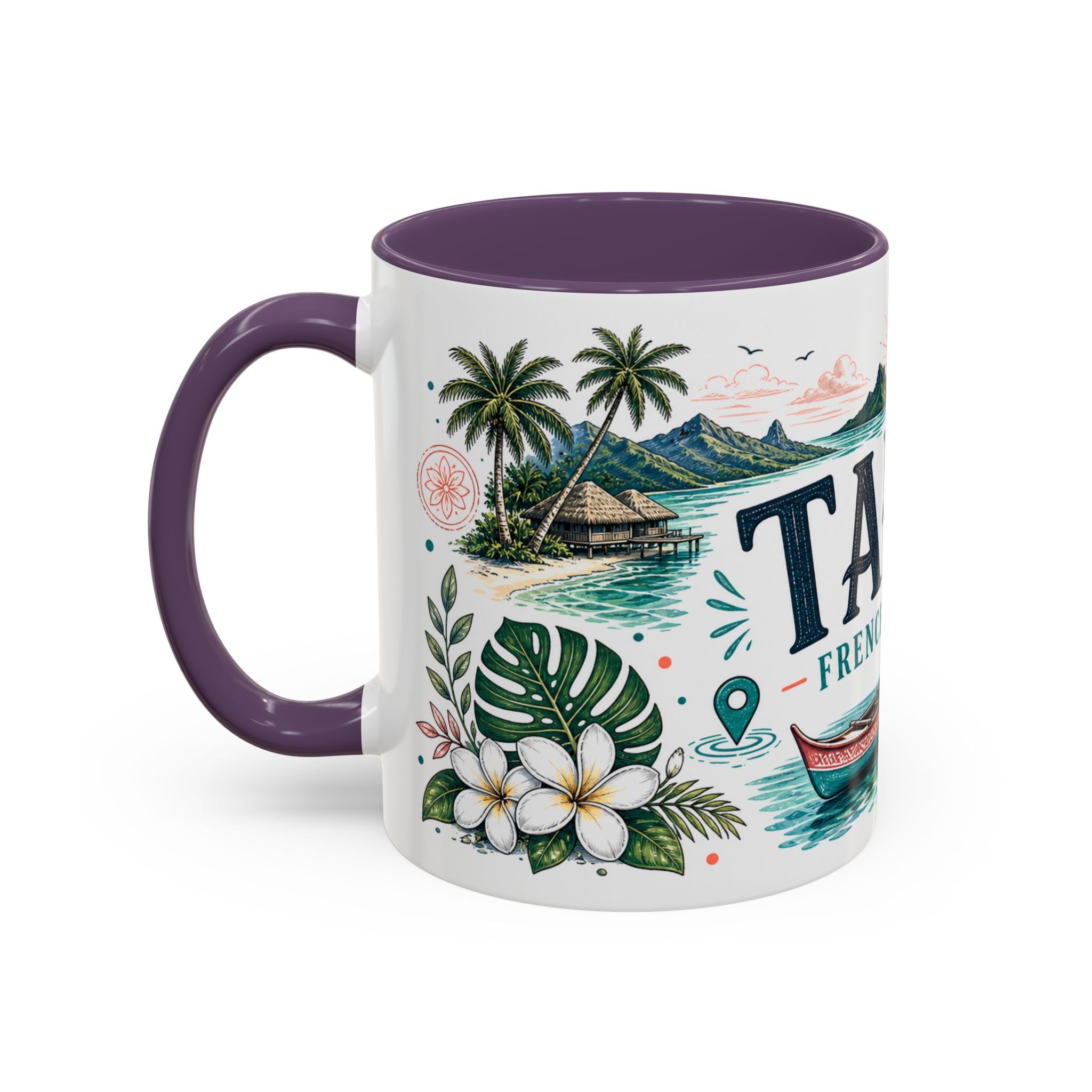 Tahiti Coffee Mug | Travel Destination Souvenir Gift | Accent Color Ceramic 11oz 15oz