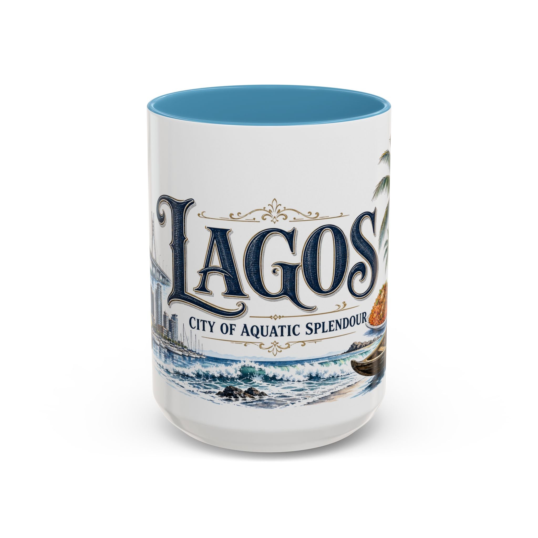 Lagos Coffee Mug | Nigeria Travel Souvenir | Vintage Illustrated City Gift | 11 oz 15 oz Accent Mug
