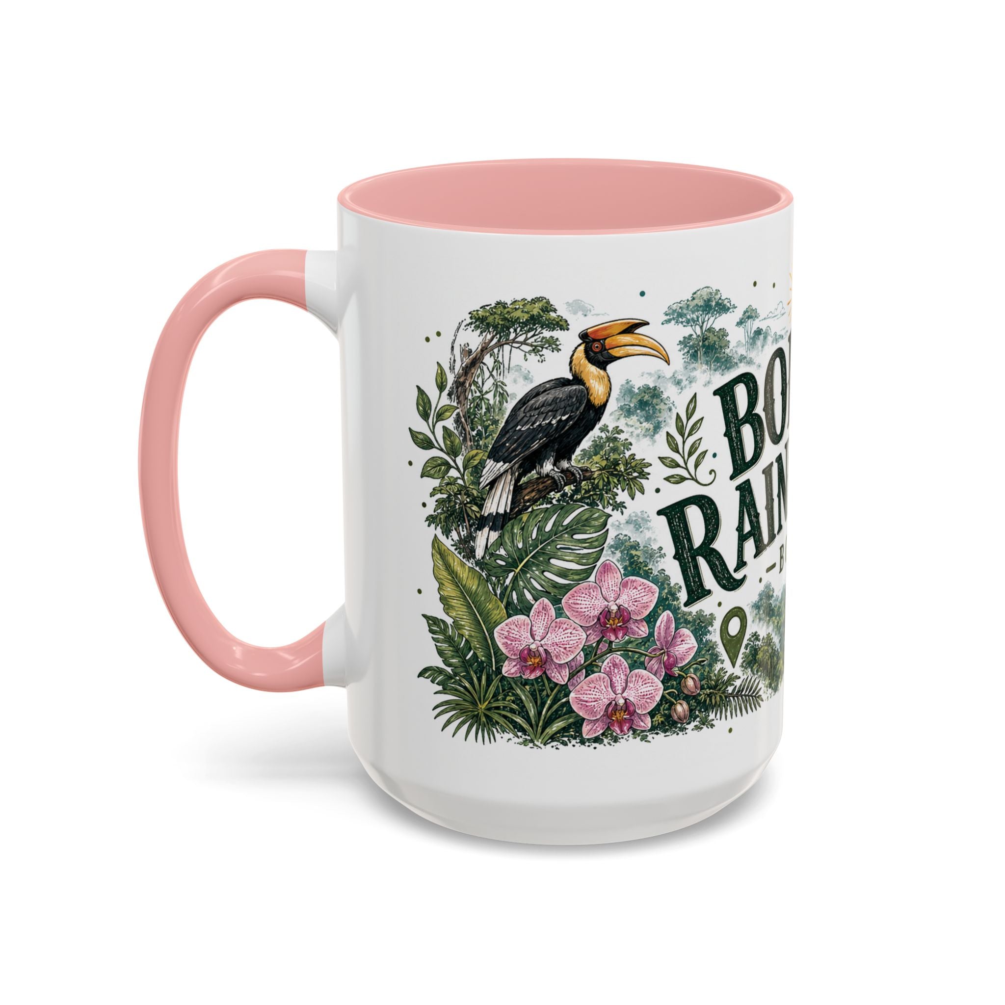 Borneo Rainforest Coffee Mug | Travel Destination Souvenir Gift | Accent Color Ceramic 11oz 15oz